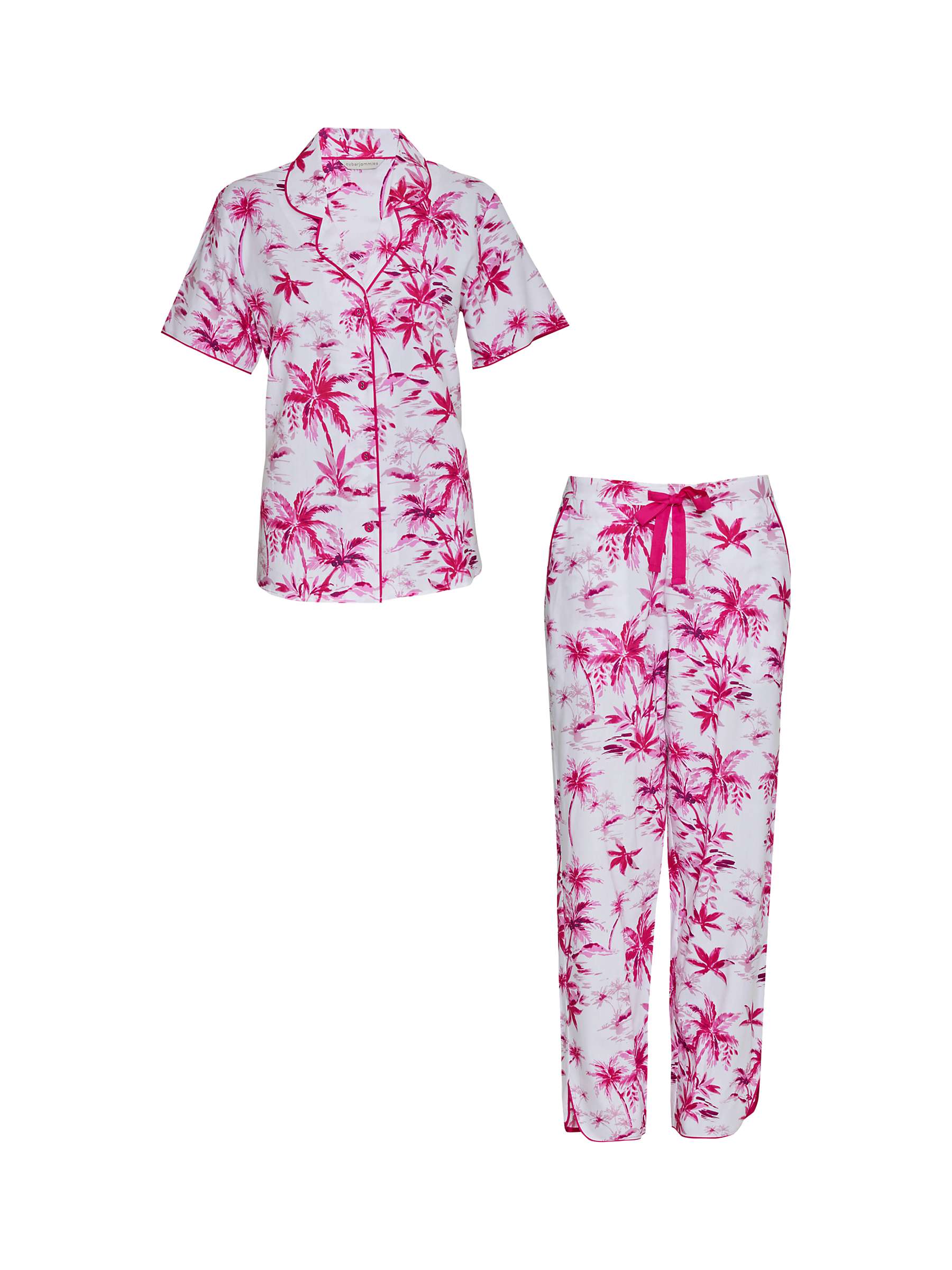 Buy Cyberjammies Hailey Palm Shirt Long Pyjama Set, White/Pink Online at johnlewis.com