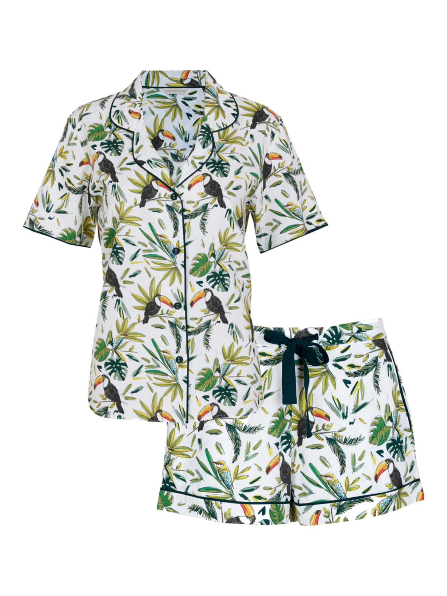 Cyberjammies Gabrielle Toucan Jersey Short Pyjama Set, White/Green at ...