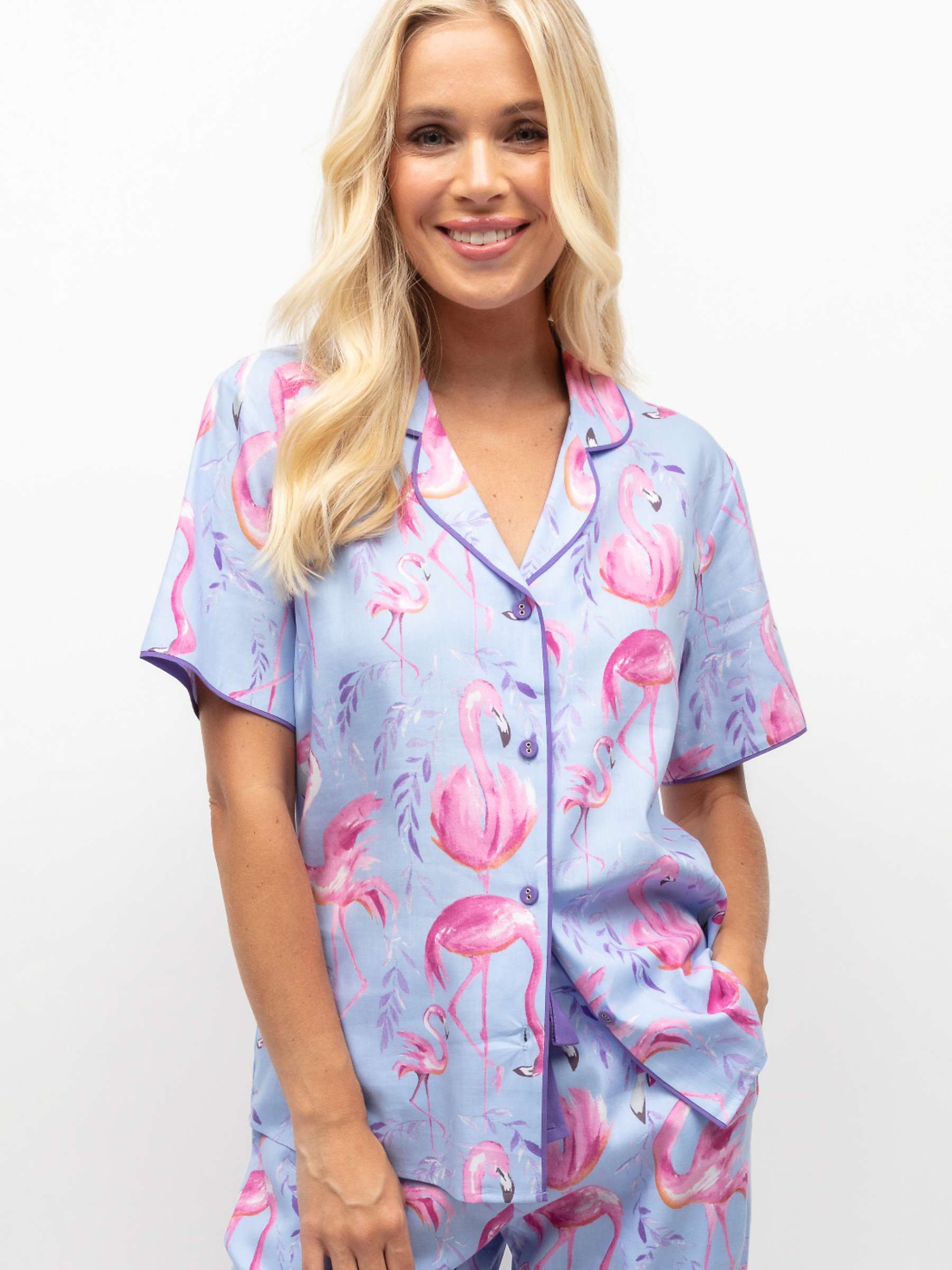 Buy Cyberjammies Zoe Flamingo Shirt Pyjama Top, Blue Online at johnlewis.com