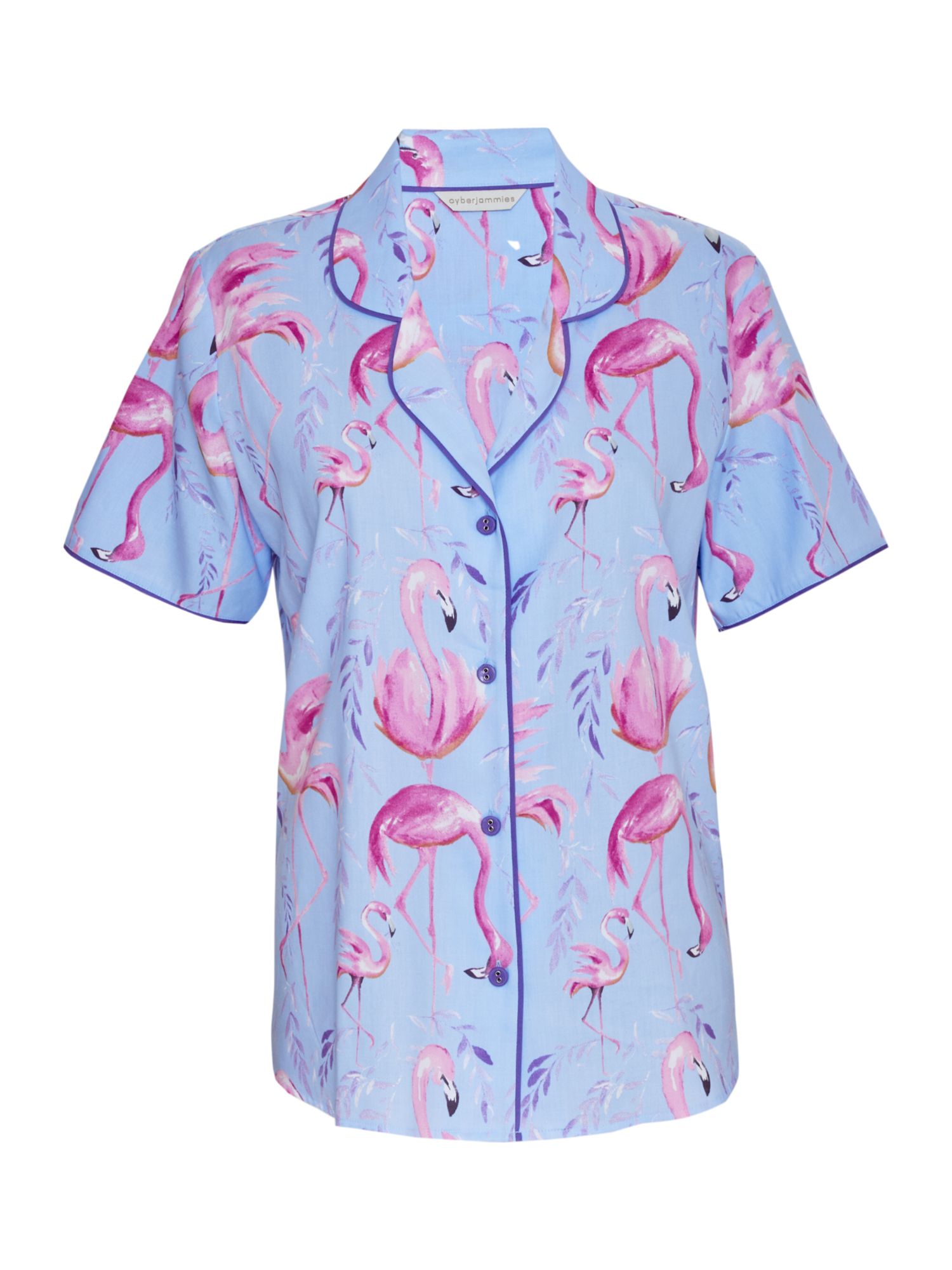 Cyberjammies Zoe Flamingo Shirt Pyjama Top, Blue, 16
