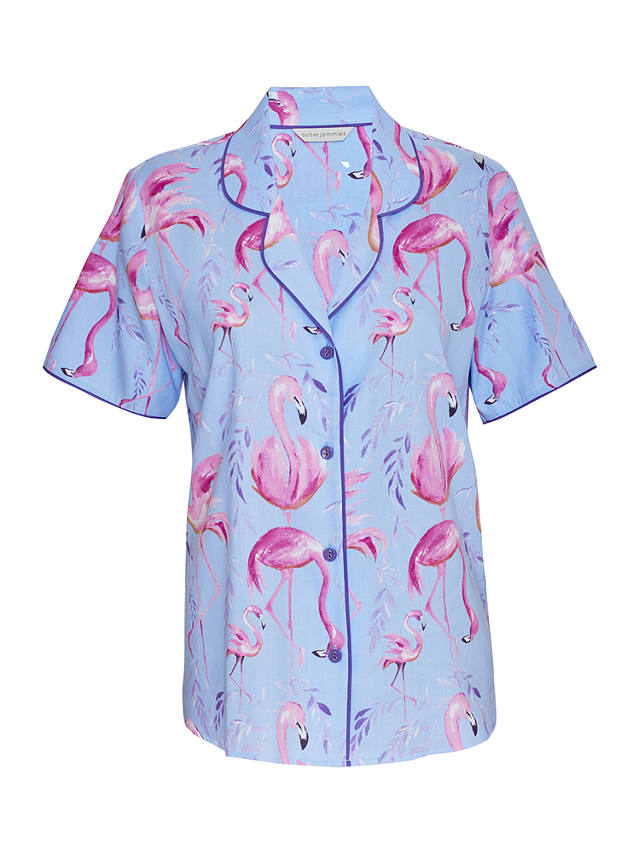 Cyberjammies Zoe Flamingo Shirt Pyjama Top, Blue