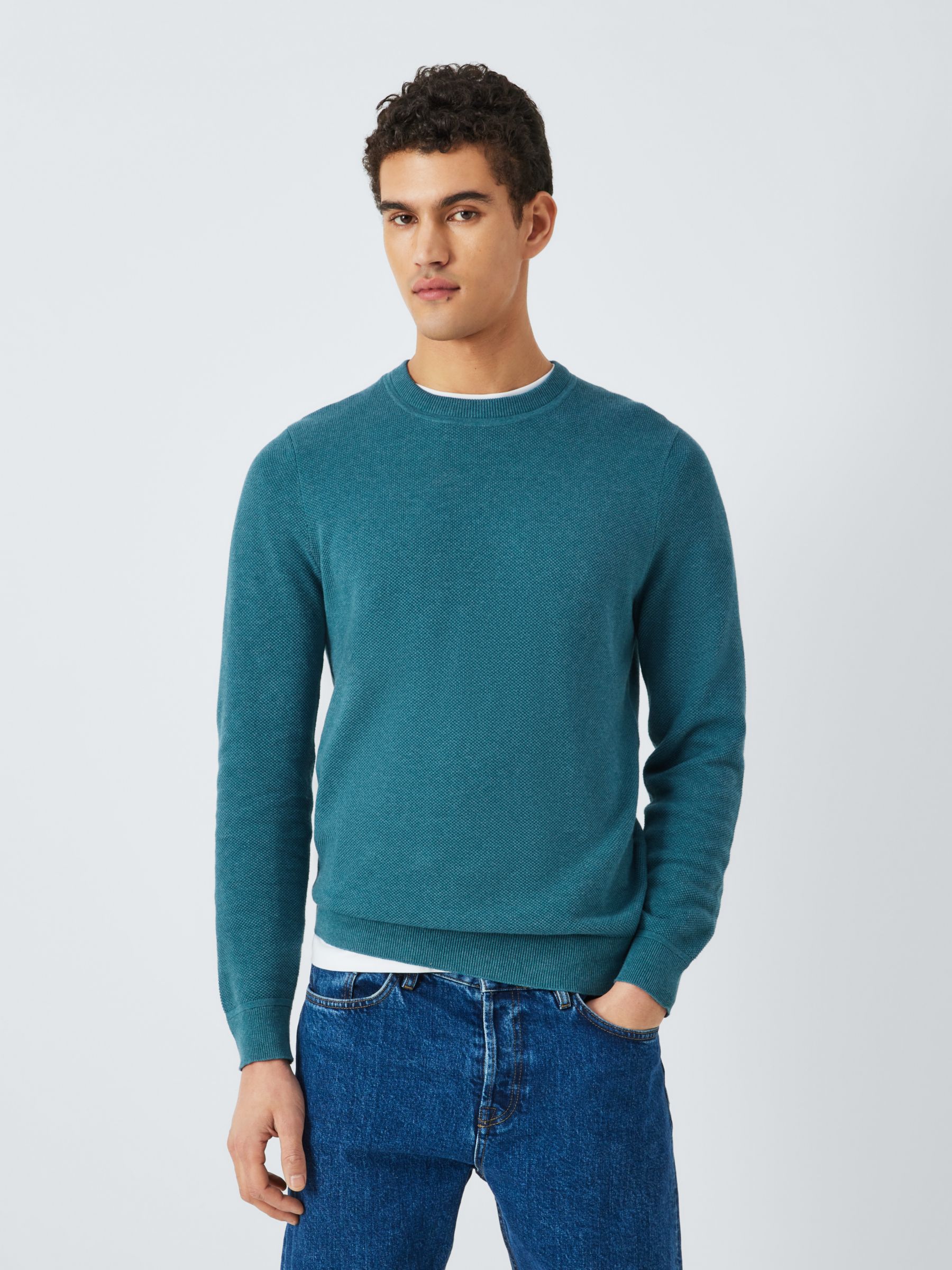 John Lewis Cotton Knitted Jumper, Blue Teal, S