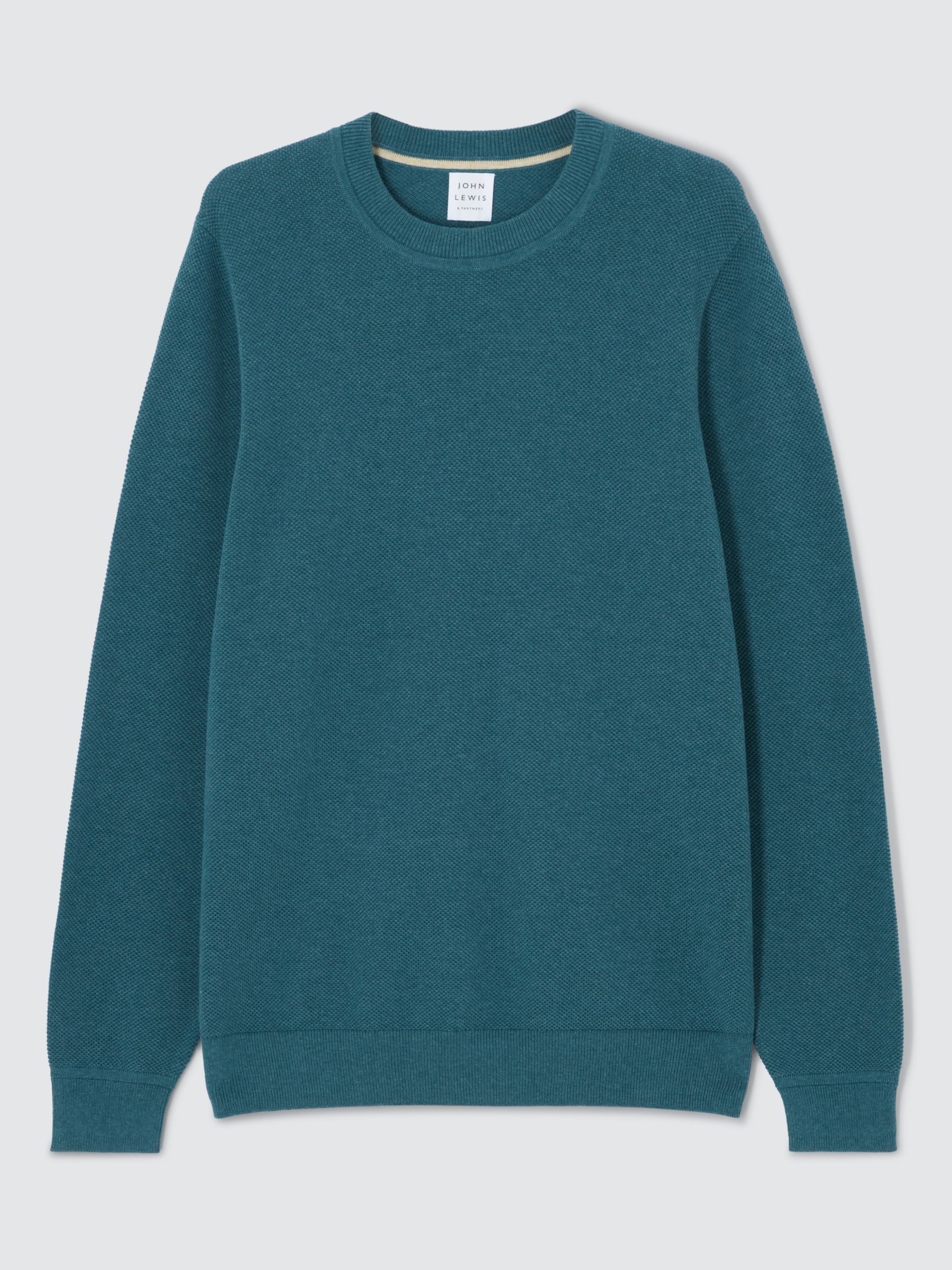 John Lewis Cotton Knitted Jumper, Blue Teal, S