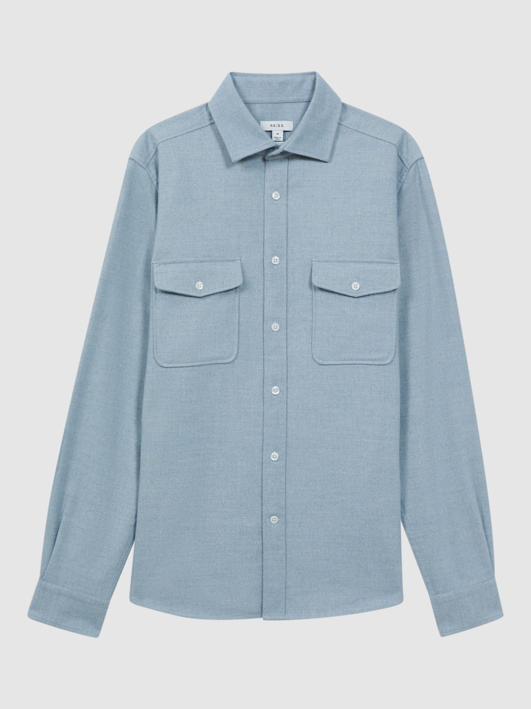 Reiss Chaser Overshirt, Soft Blue Melan at John Lewis & Partners