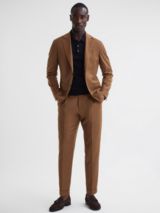 Reiss Venue Flannel Wool Blend Suit Trousers, Tobacco