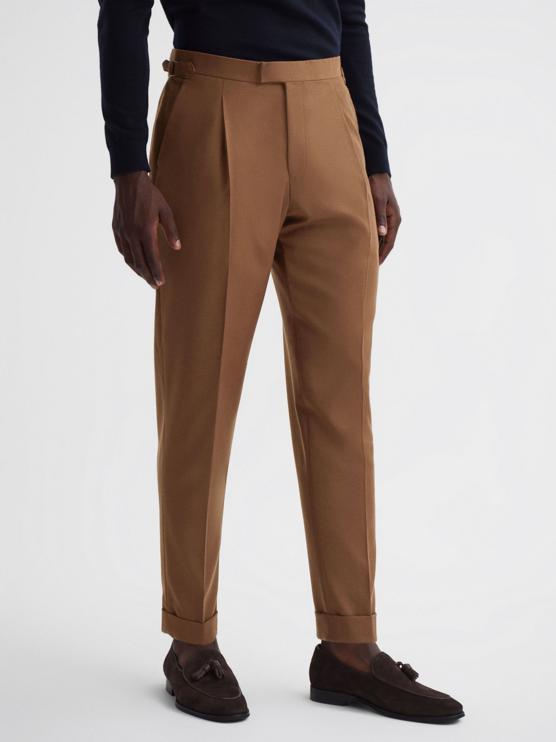 Reiss Venue Flannel Wool Blend Suit Trousers, Tobacco at John Lewis ...