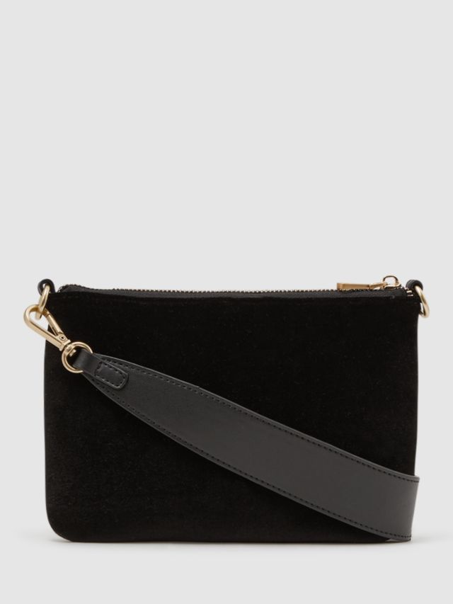 Reiss Bleeker Velvet Shoulder Bag, Black, One Size