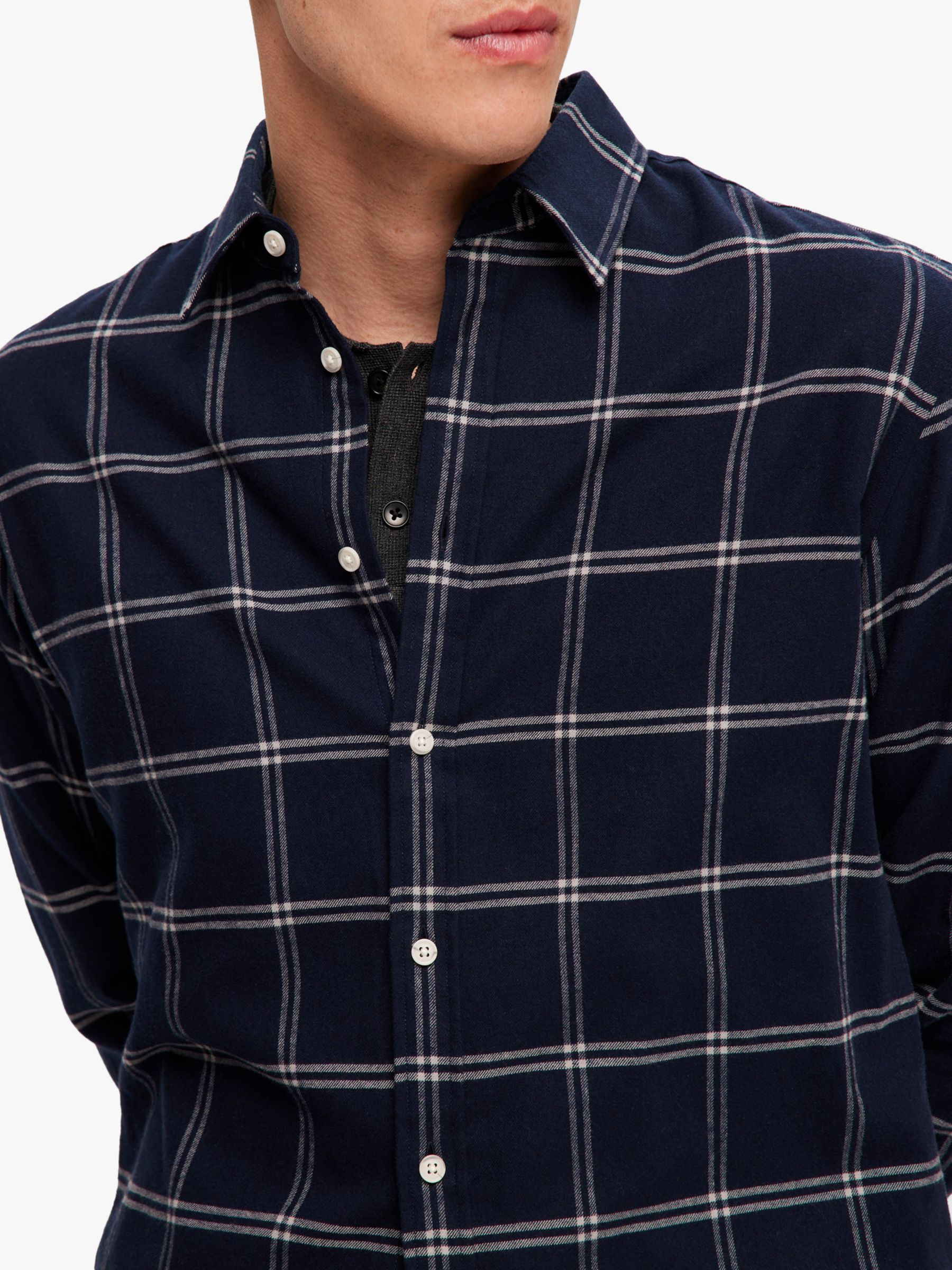 SELECTED HOMME Cotton Flannel Shirt Copied, Blue/Multi, M