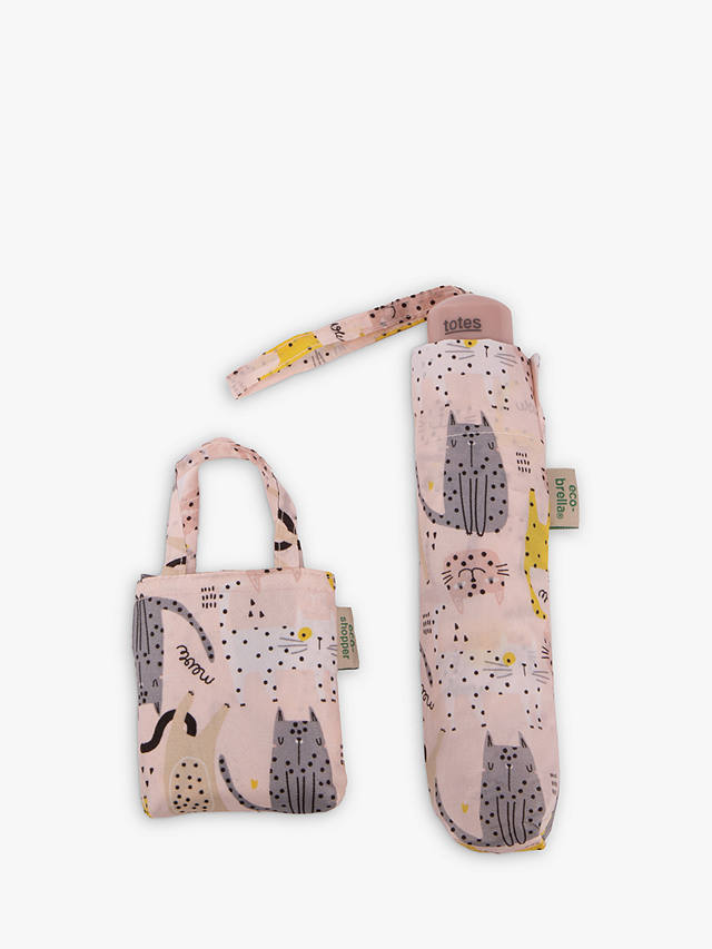 totes ECO Dotty Cats Umbrella And Matching Folding Shopping Bag, Pink ...