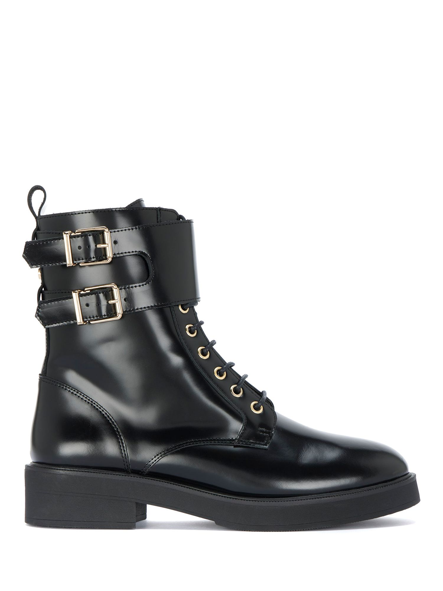 Mint Velvet Front Zip Leather Ankle Boots, Black Patent
