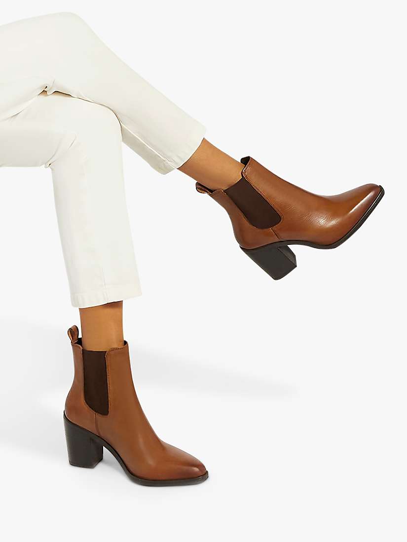 Buy Dune Promising Block Heel Leather Chelsea Boots, Tan Online at johnlewis.com