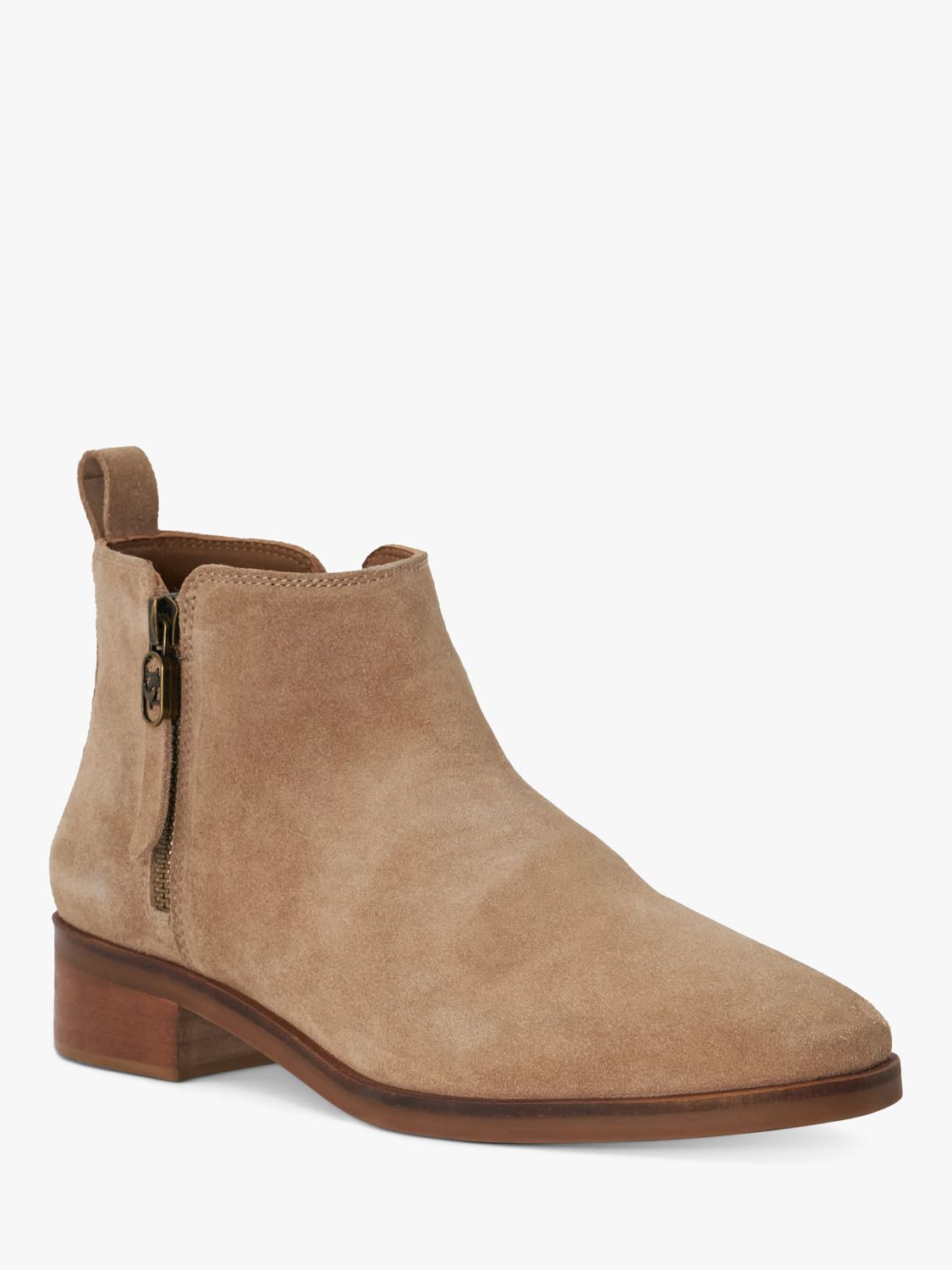 Dune Progress Suede Side Zip Short Ankle Boots, Taupe, EU36