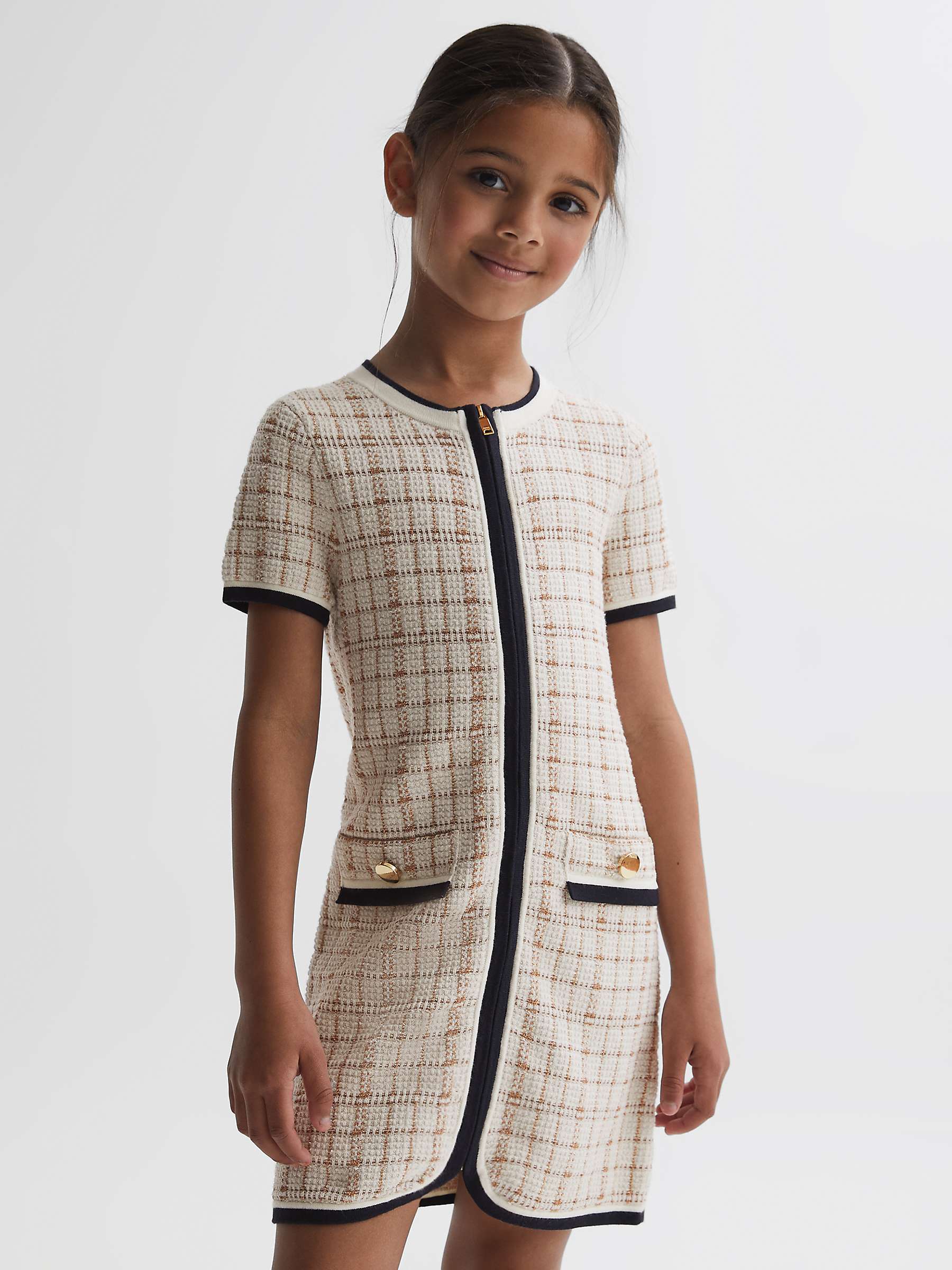 Buy Reiss Kids' Mila Cotton Blend Check Mini Dress, Pink/Cream Online at johnlewis.com