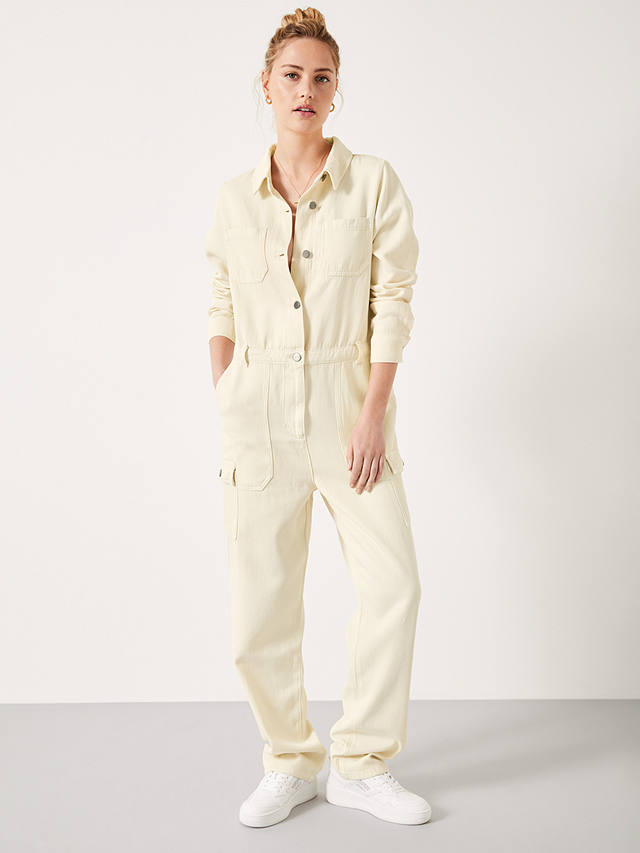 HUSH Colette Cotton Blend Boilersuit, Ecru