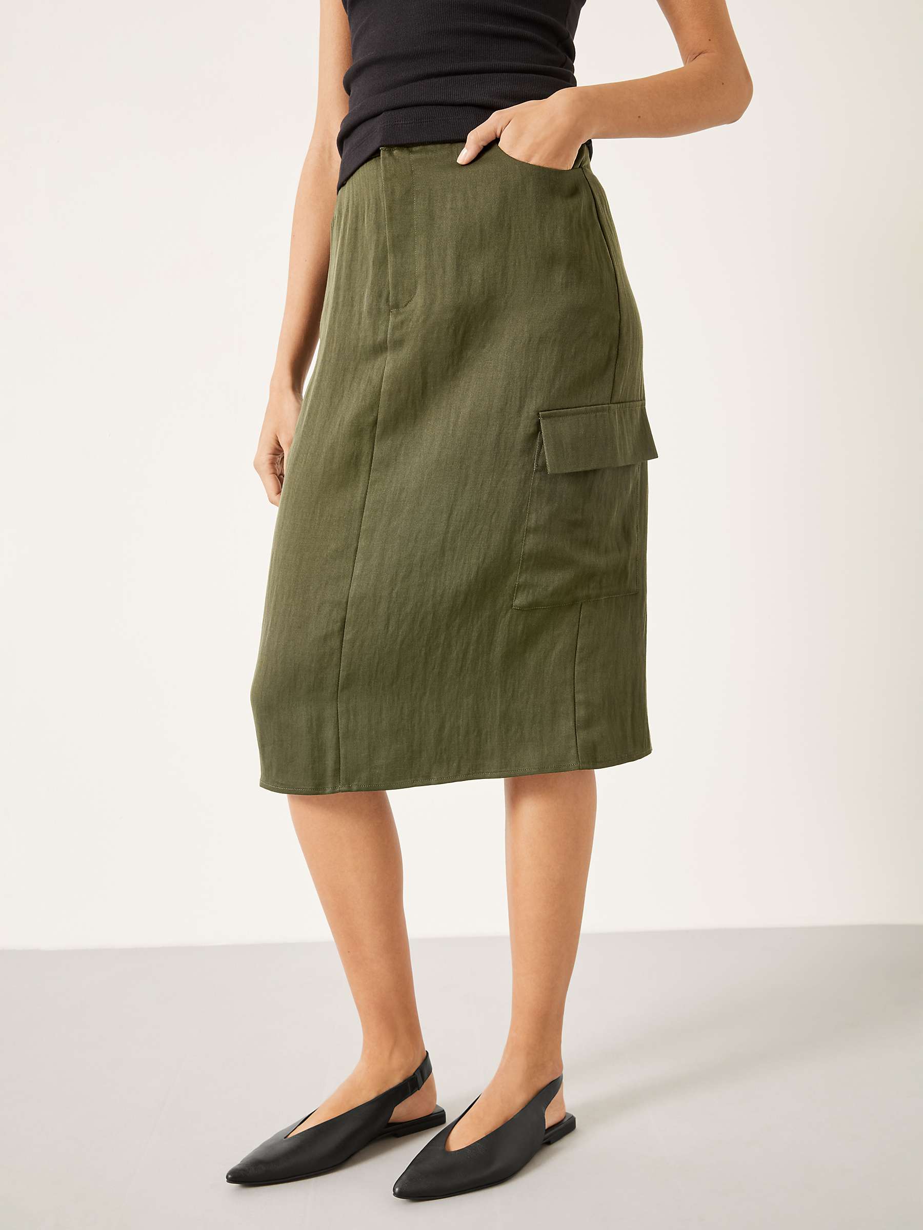 Buy HUSH Amba Knee Length Cargo Skirt, Forest Green Online at johnlewis.com