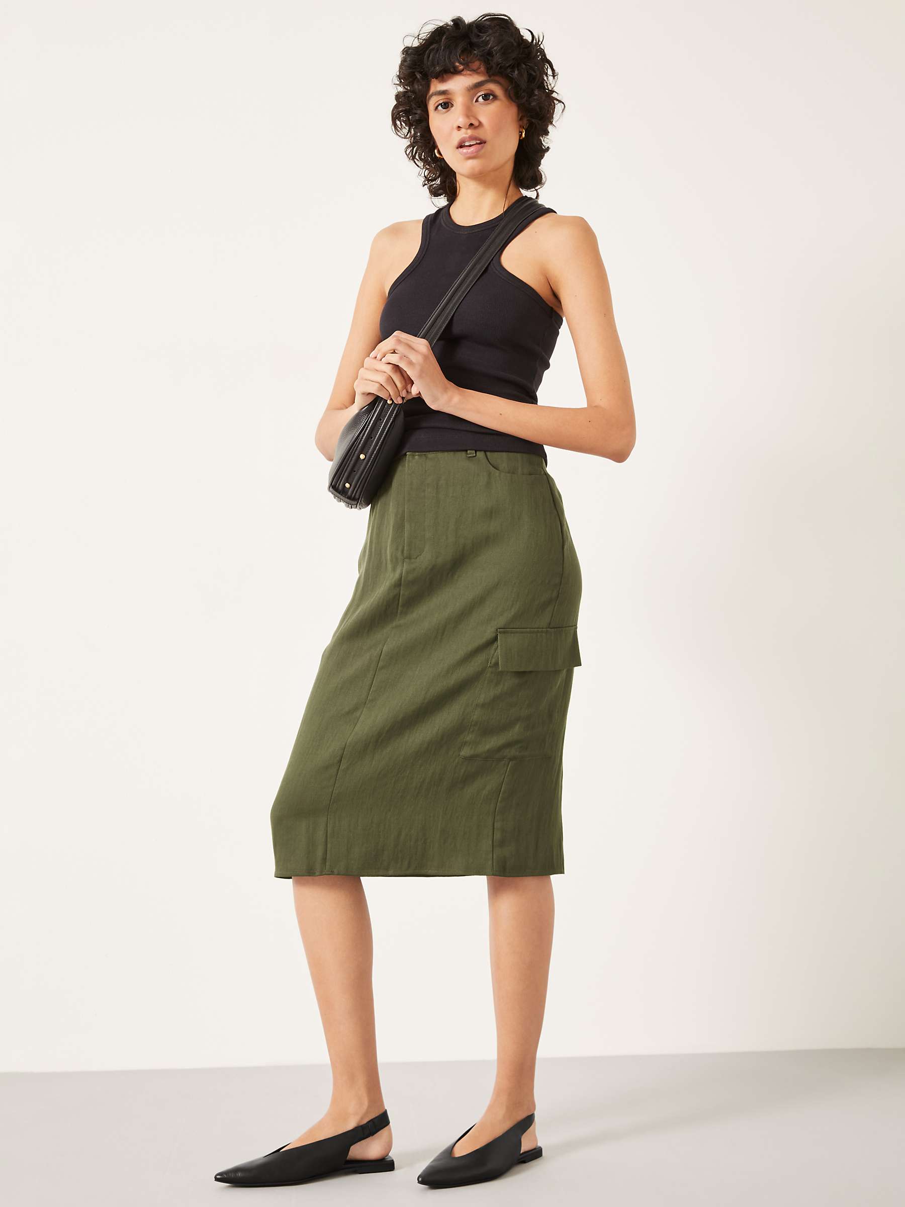 Buy HUSH Amba Knee Length Cargo Skirt, Forest Green Online at johnlewis.com