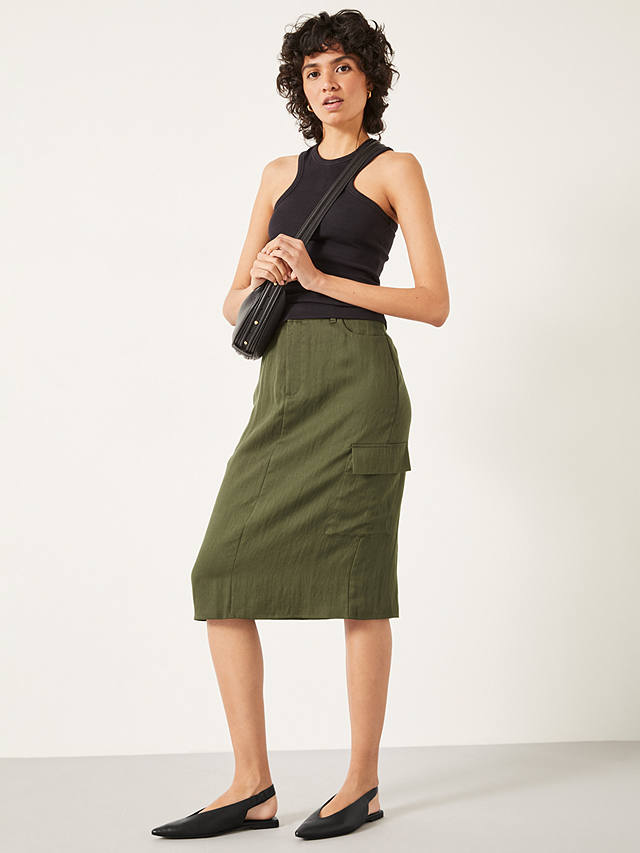HUSH Amba Knee Length Cargo Skirt, Forest Green
