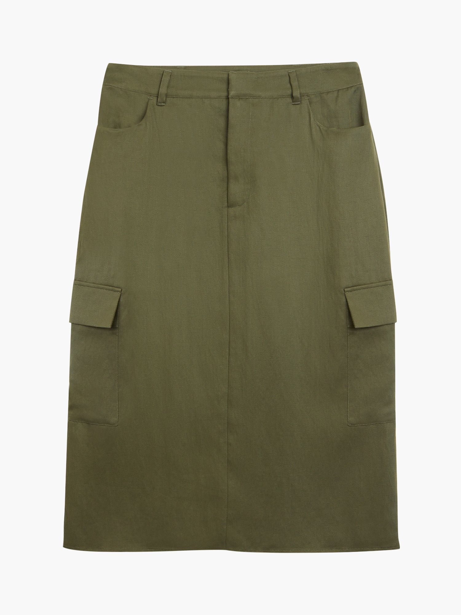 HUSH Amba Knee Length Cargo Skirt, Forest Green at John Lewis & Partners