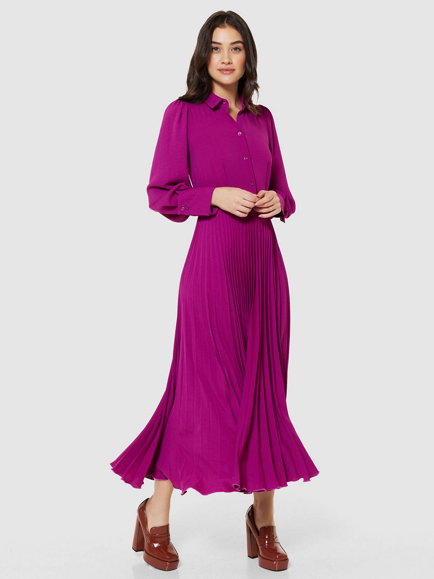 Buy Closet London Pleated Shirt Midi Dress, Fuchsia Online at johnlewis.com