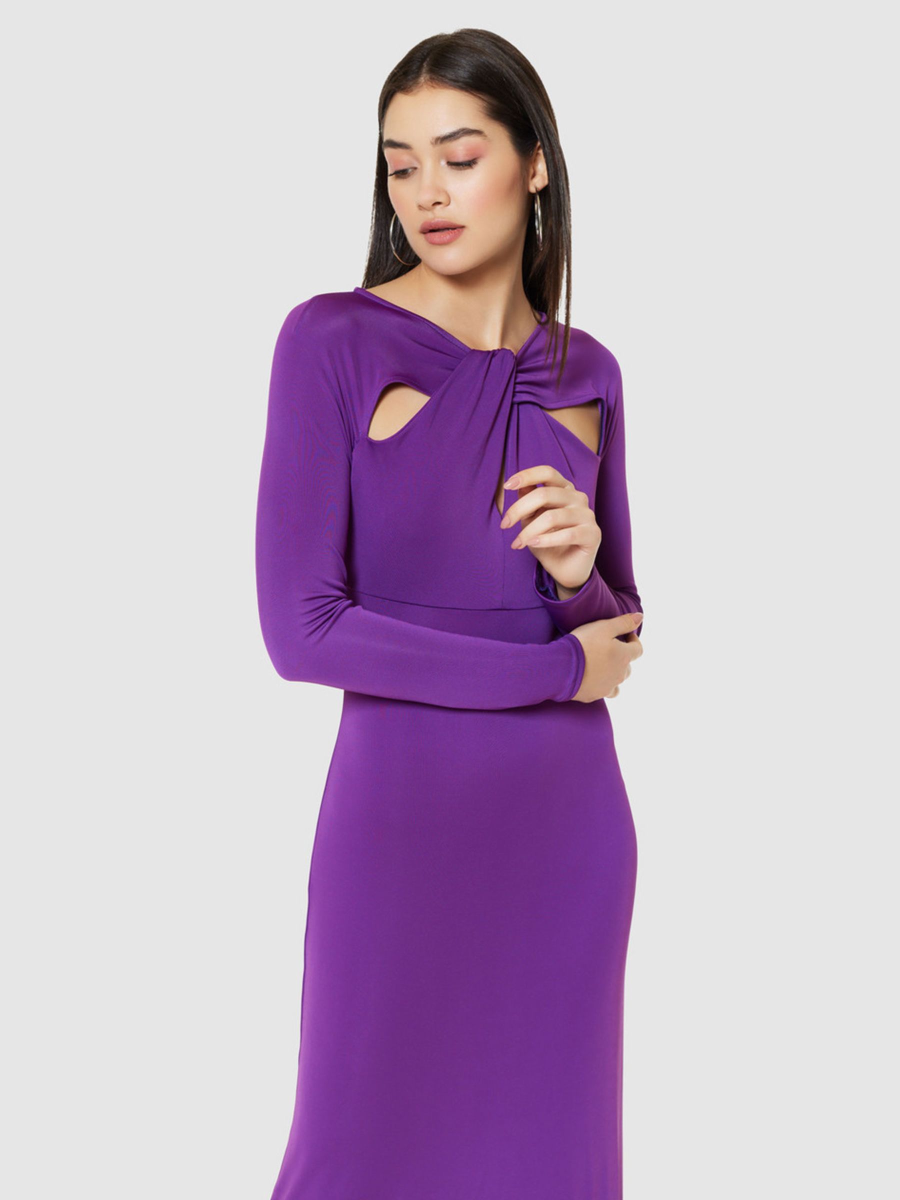 Closet London Twisted Neck A-Line Dress, Purple at John Lewis & Partners