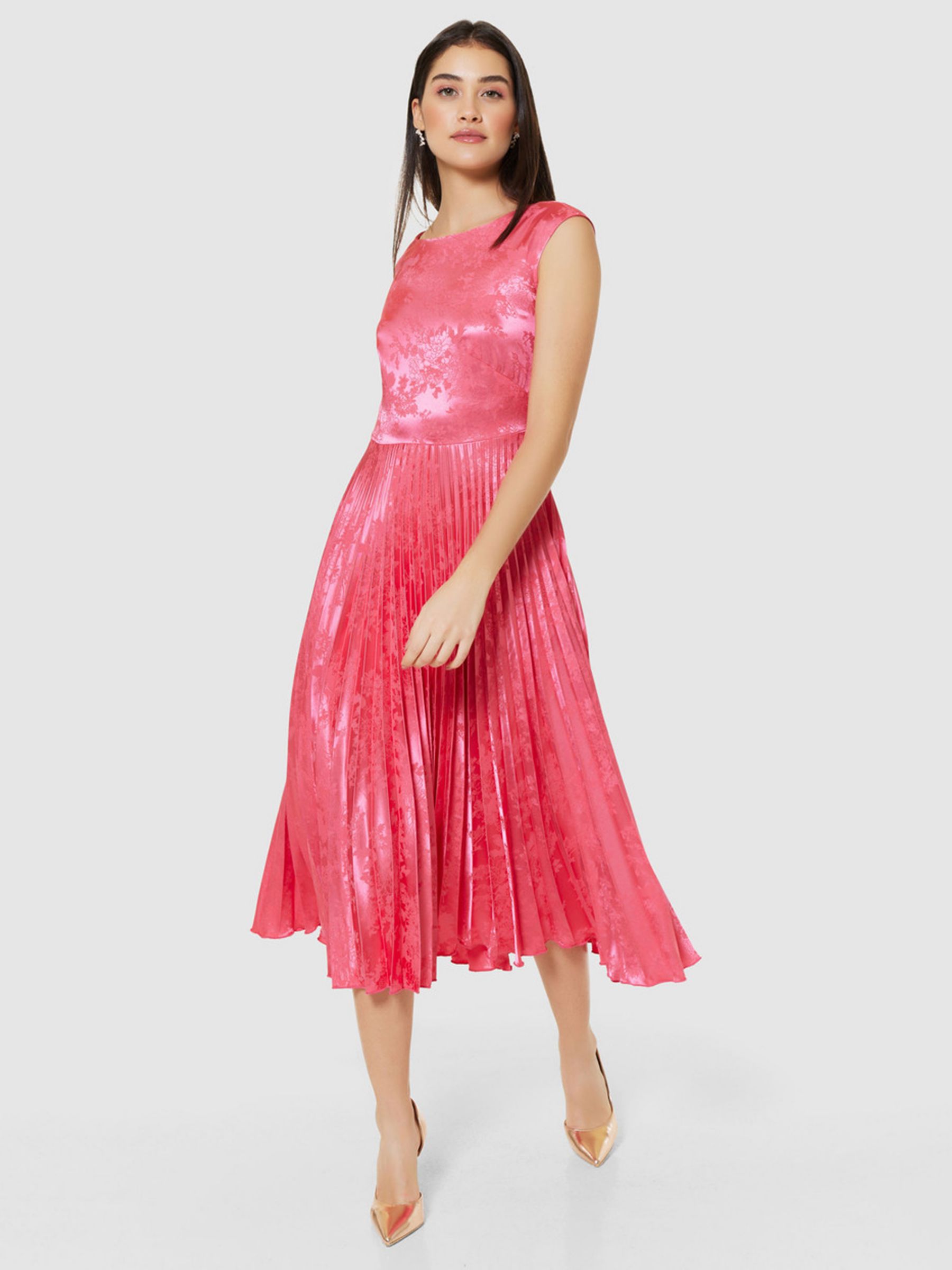 Closet London Pleated Metallic Midi Dress, Pink, 10