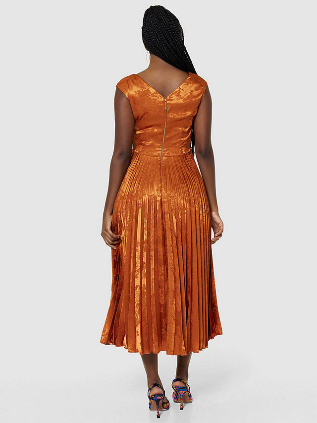 Closet London Pleated Metallic Midi Dress, Copper