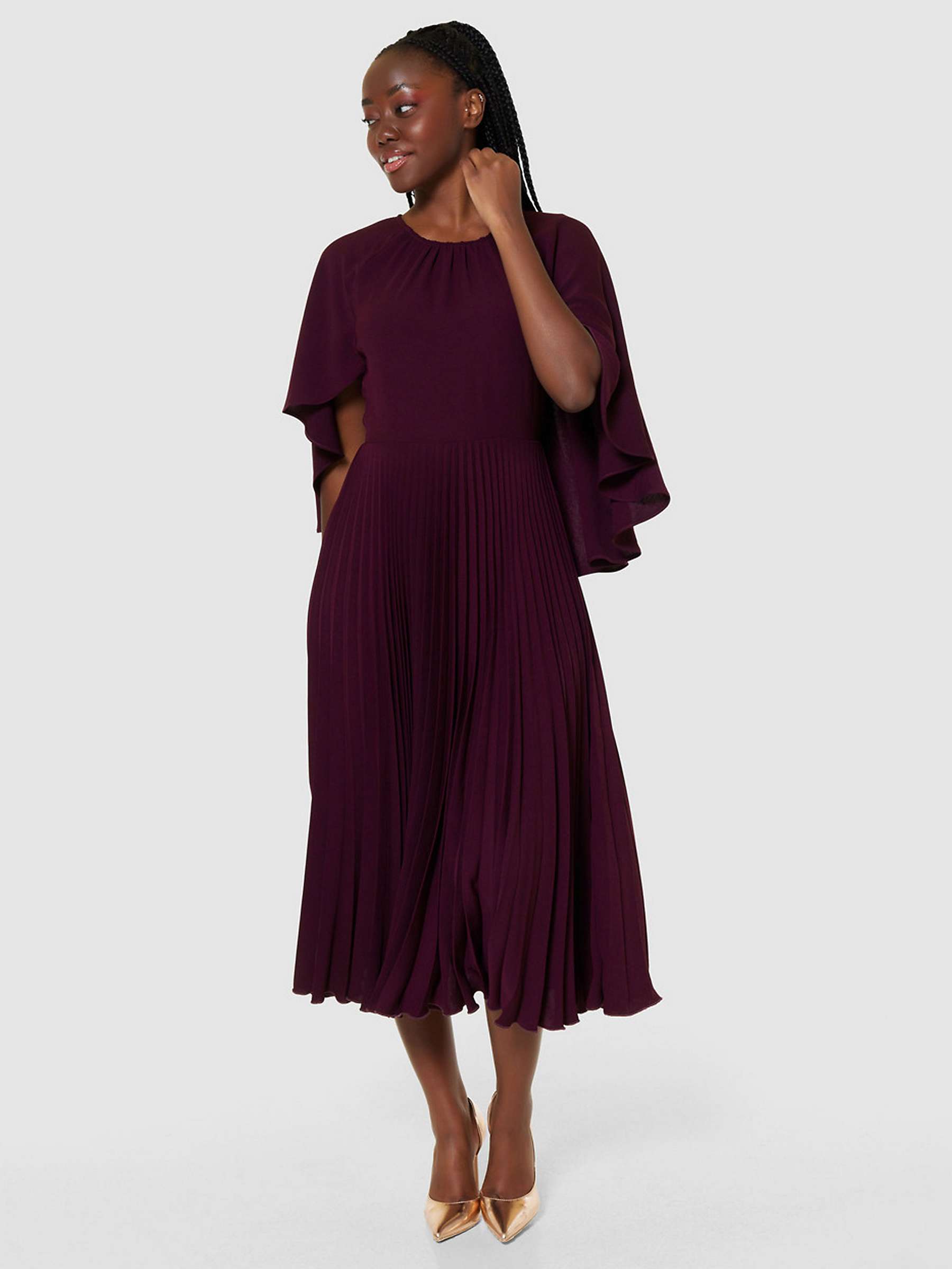 Buy Closet London Pleated Midi Dress, Maroon Online at johnlewis.com