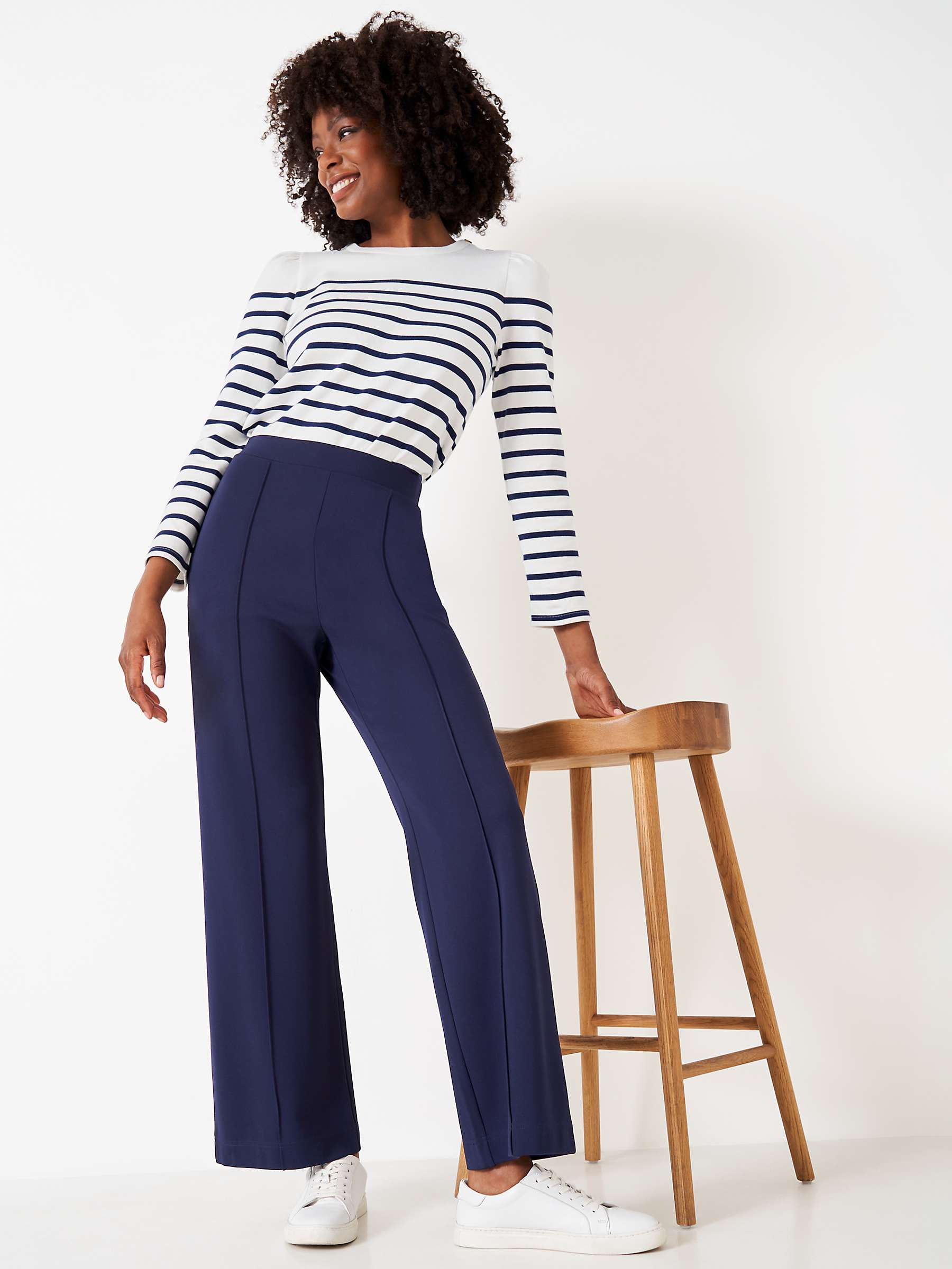 Crew Clothing Westbourne Ponte Flared Trousers, Navy Blue at John Lewis ...
