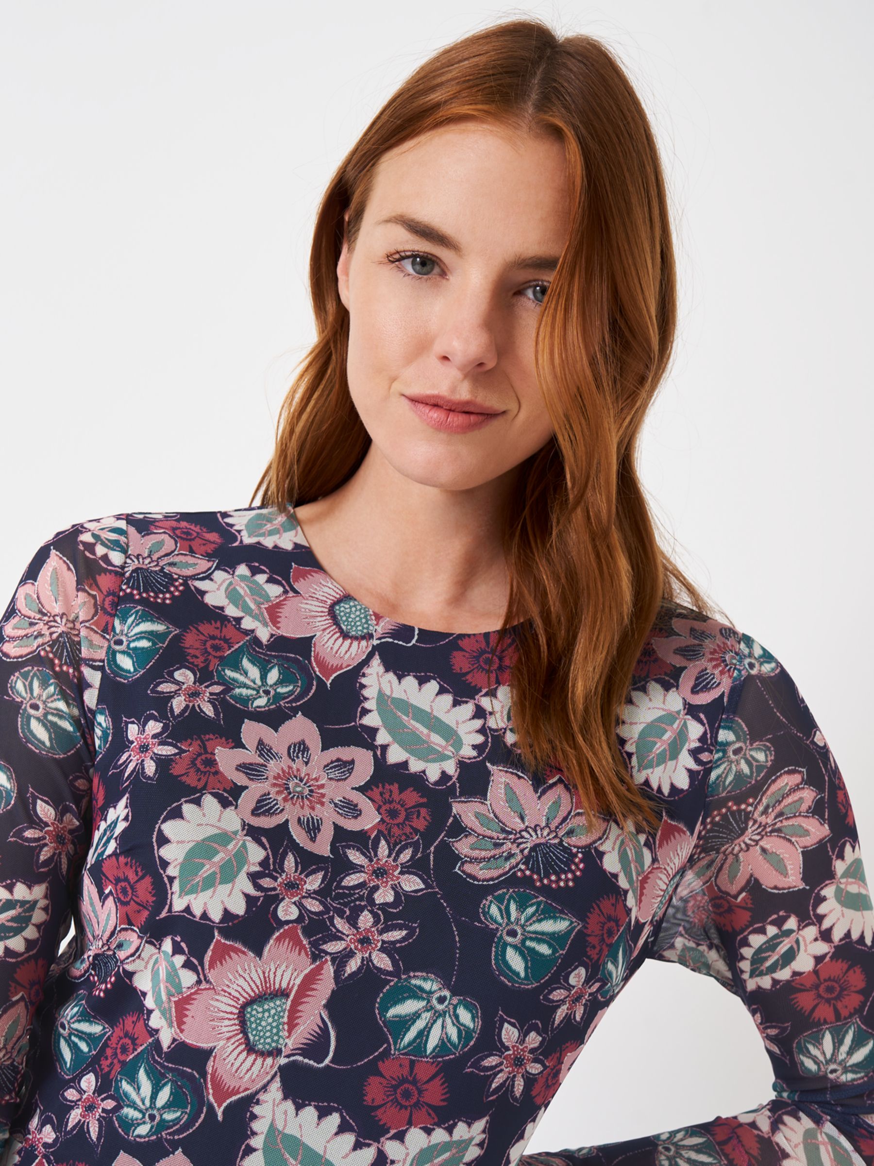 Buy Crew Clothing Alma Floral Print Midi Dress, Navy/Multi Online at johnlewis.com