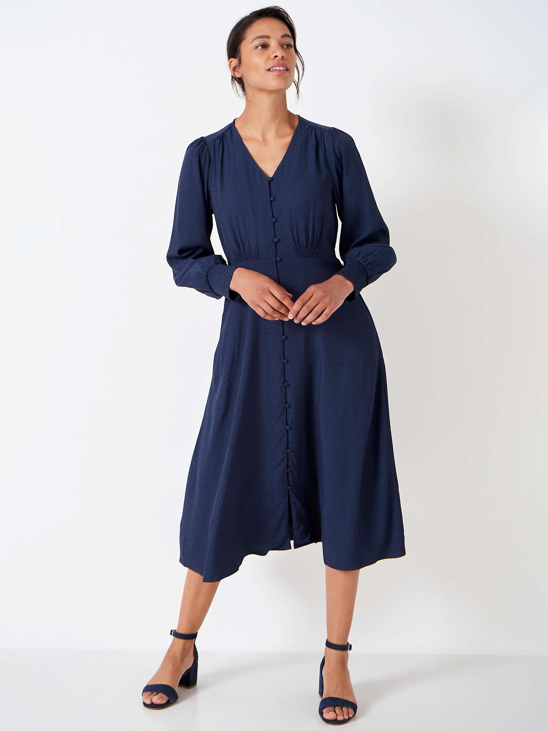 Buy Crew Clothing Karla Jaquard Midi Dress, Navy Blue Online at johnlewis.com