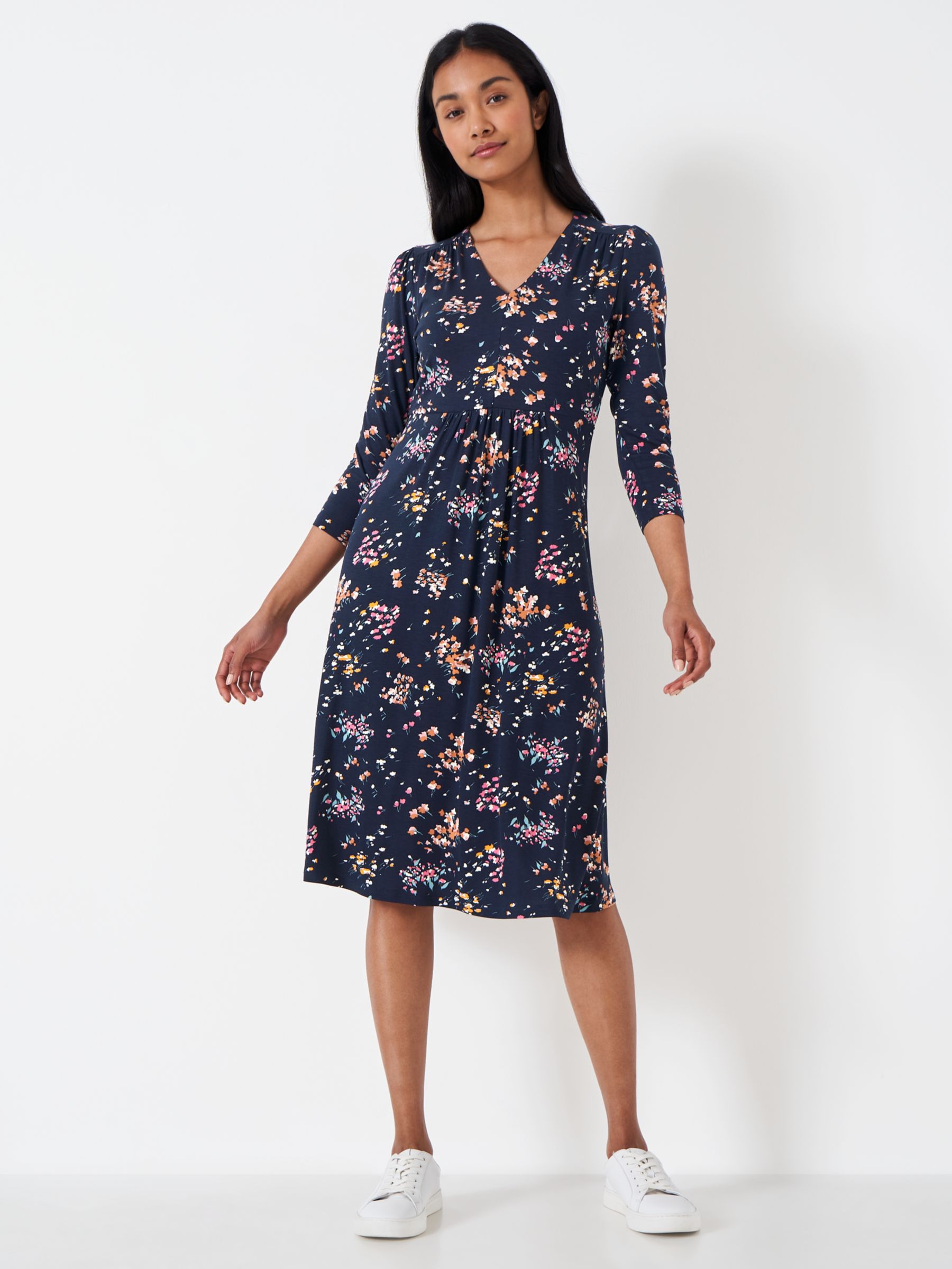 Buy Crew Clothing Dorothy Floral Print Jersey Midi Dress, Blue/Multi Online at johnlewis.com