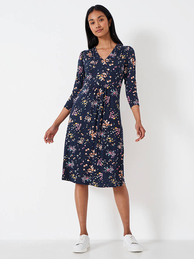 Crew Clothing Dorothy Floral Print Jersey Midi Dress, Blue/Multi