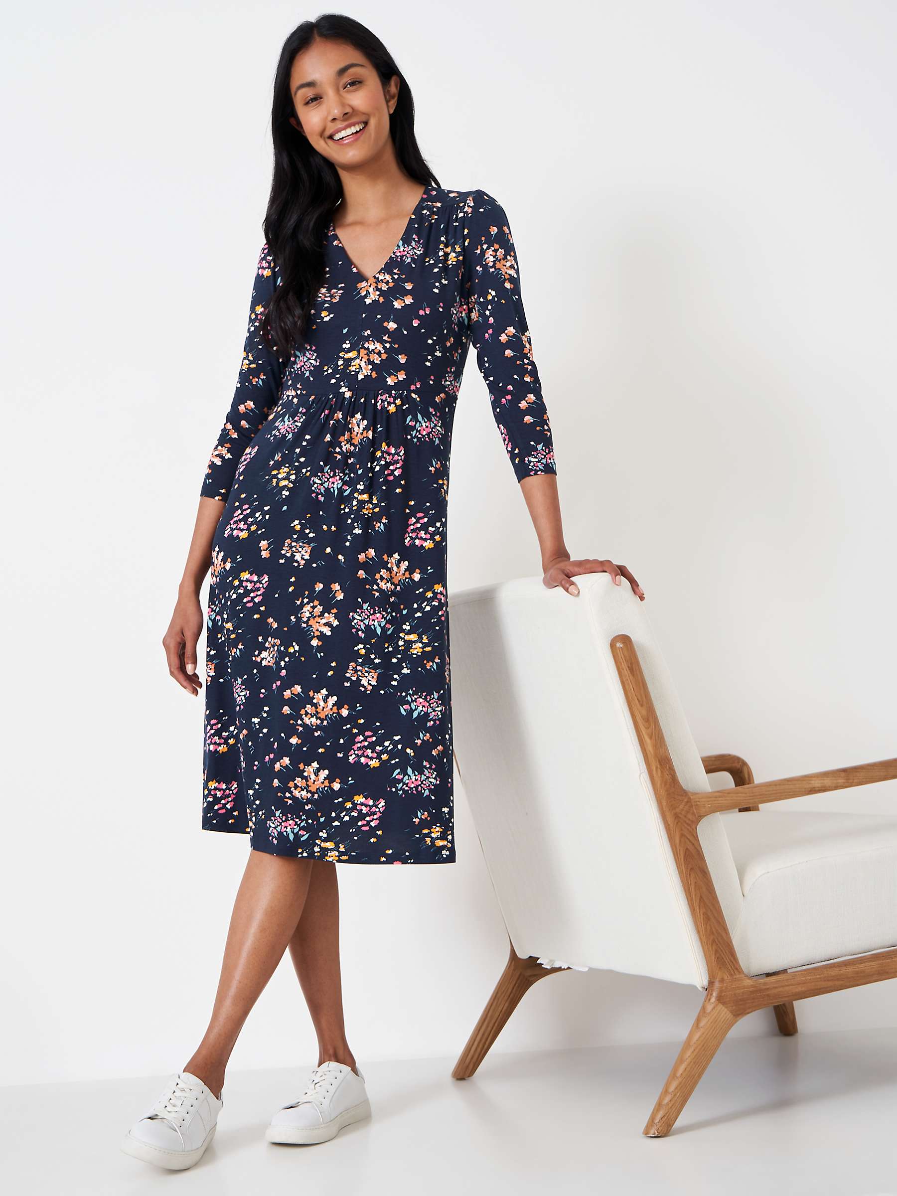 Buy Crew Clothing Dorothy Floral Print Jersey Midi Dress, Blue/Multi Online at johnlewis.com