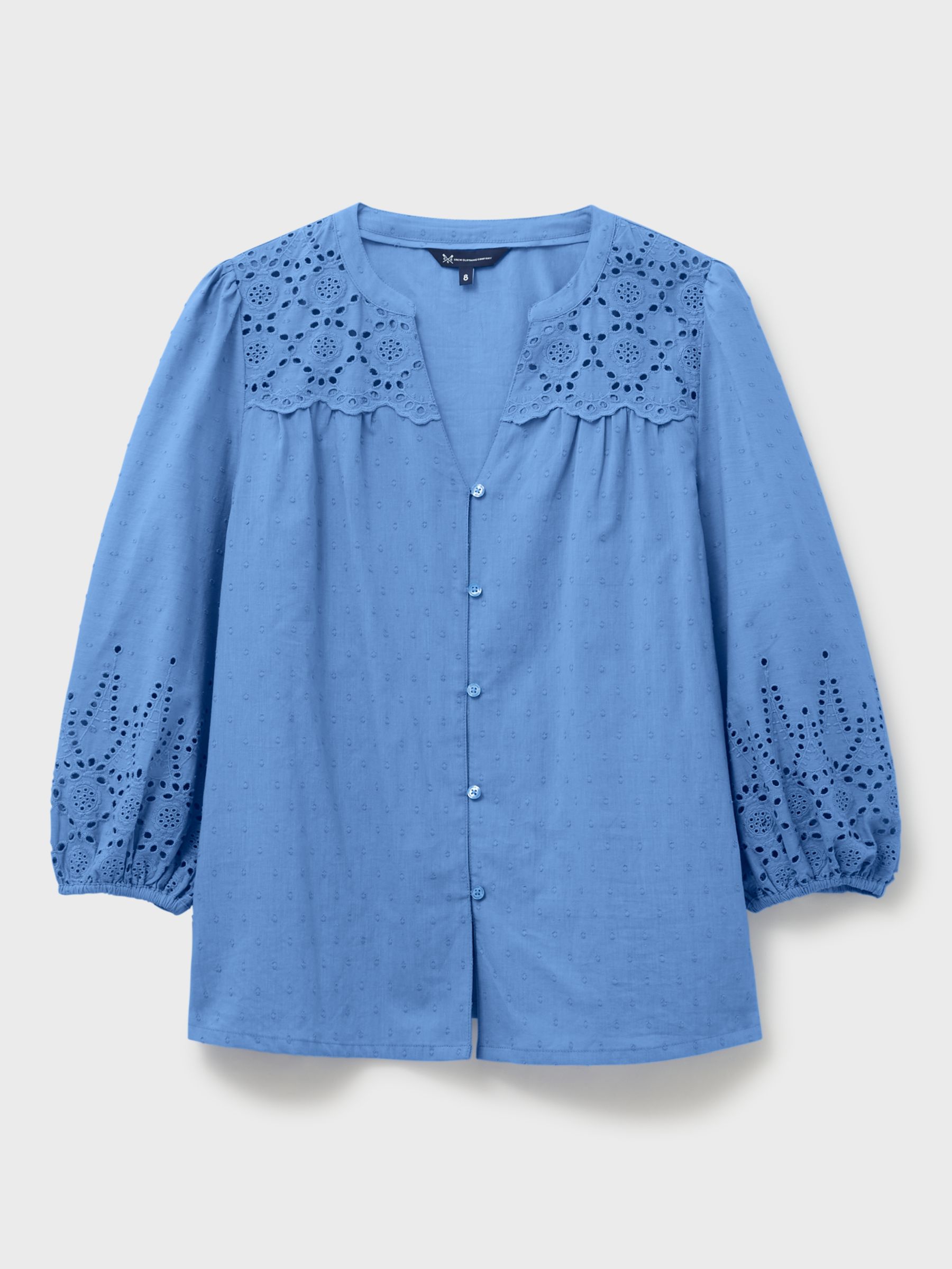 Crew Clothing Flora Lace Detail Blouse, Blue at John Lewis & Partners