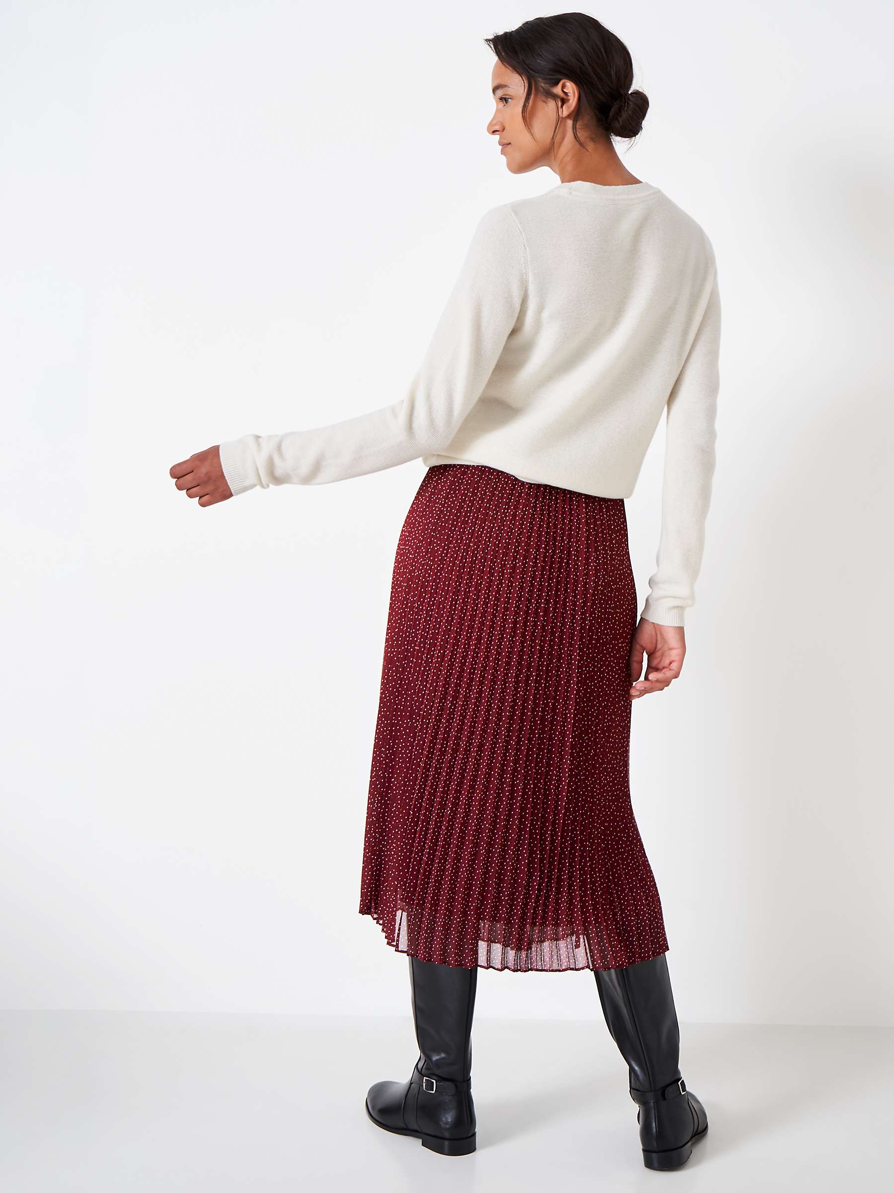 Buy Crew Clothing Pleated Polka Dot Midi Skirt, Berry Red Online at johnlewis.com