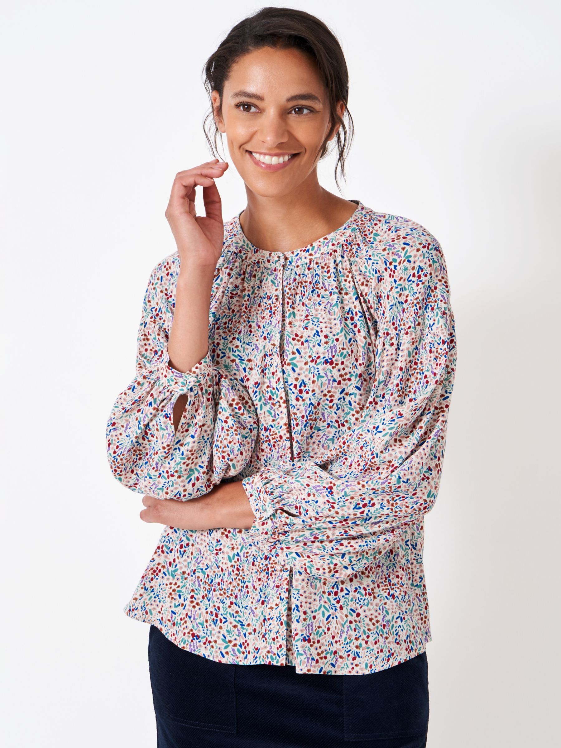Crew Clothing Annabel Floral Print Blouse, Red Wine at John Lewis ...