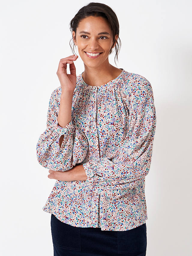 Crew Clothing Annabel Floral Print Blouse, Red Wine