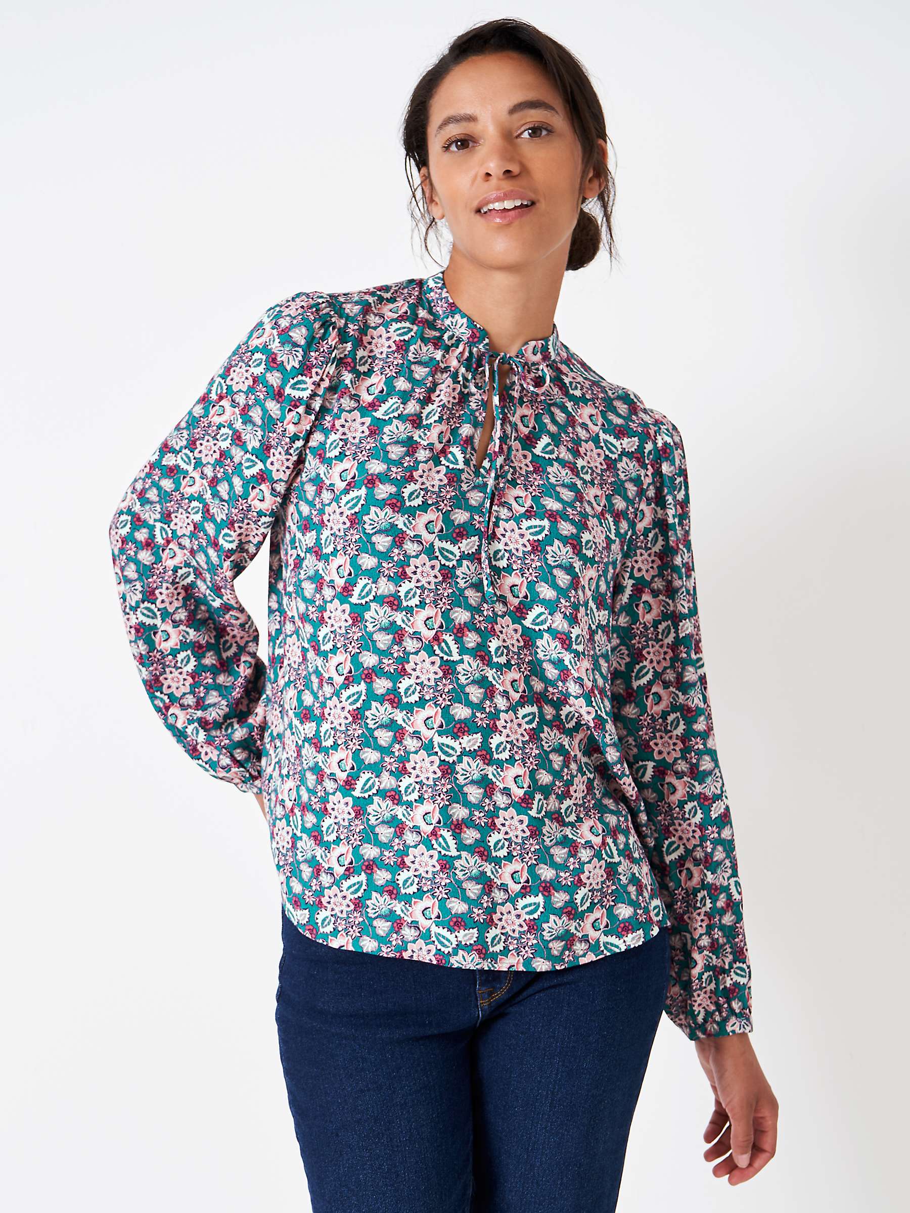 Buy Crew Clothing Orla Floral Print Long Sleeve Blouse, Teal/Multi Online at johnlewis.com