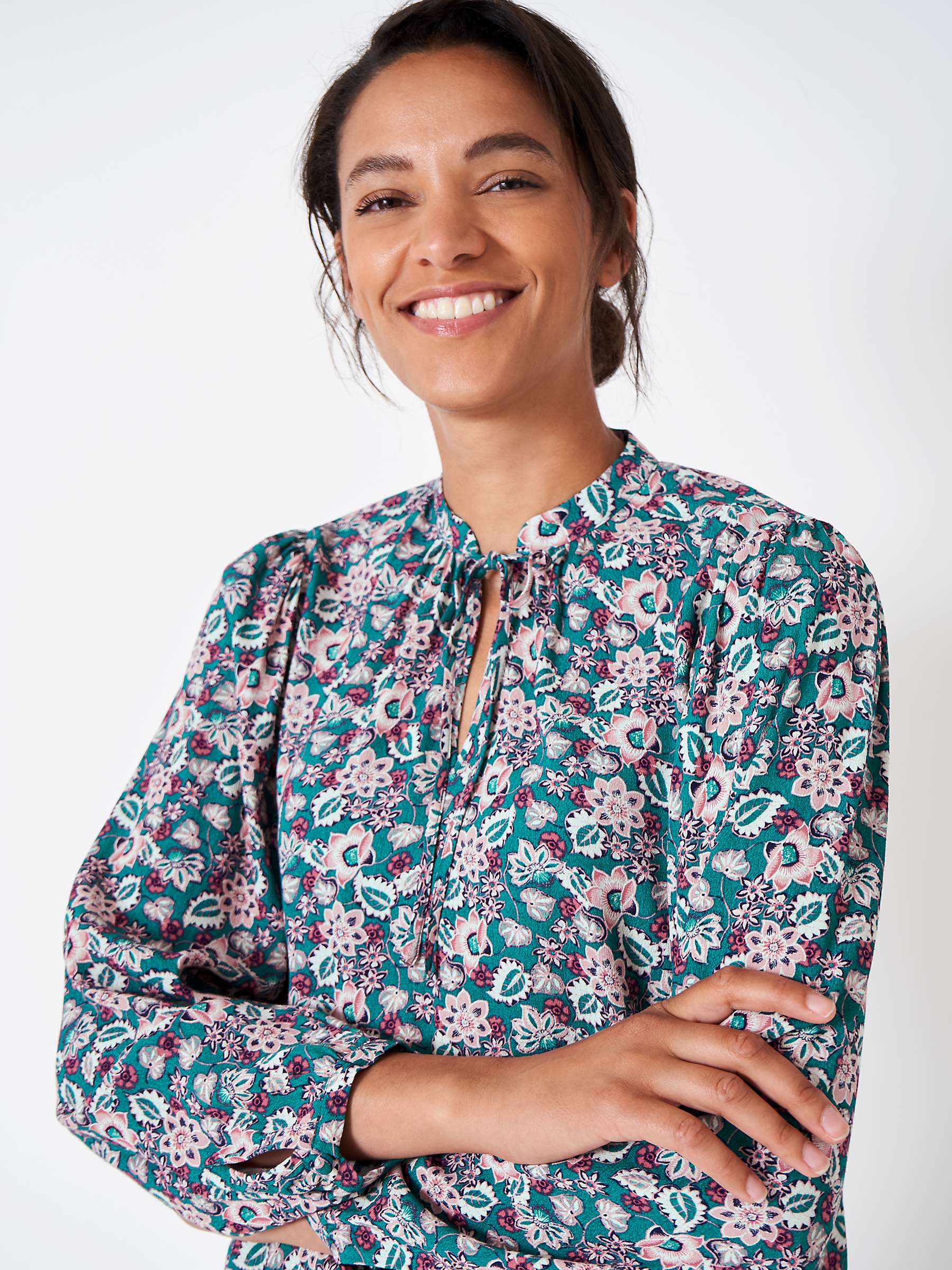 Buy Crew Clothing Orla Floral Print Long Sleeve Blouse, Teal/Multi Online at johnlewis.com