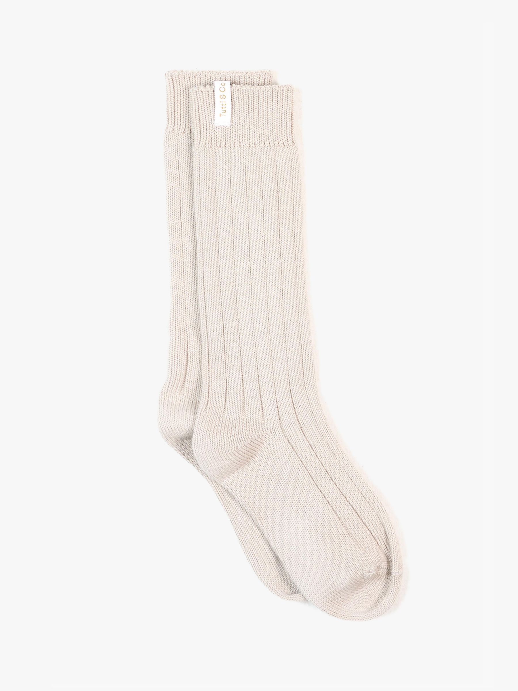 Tutti & Co Farne Plain Ribbed Long Socks, One Size, Stone at John Lewis ...