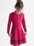 Reiss Kids' Paige Knitted Stripe Dress, Pink