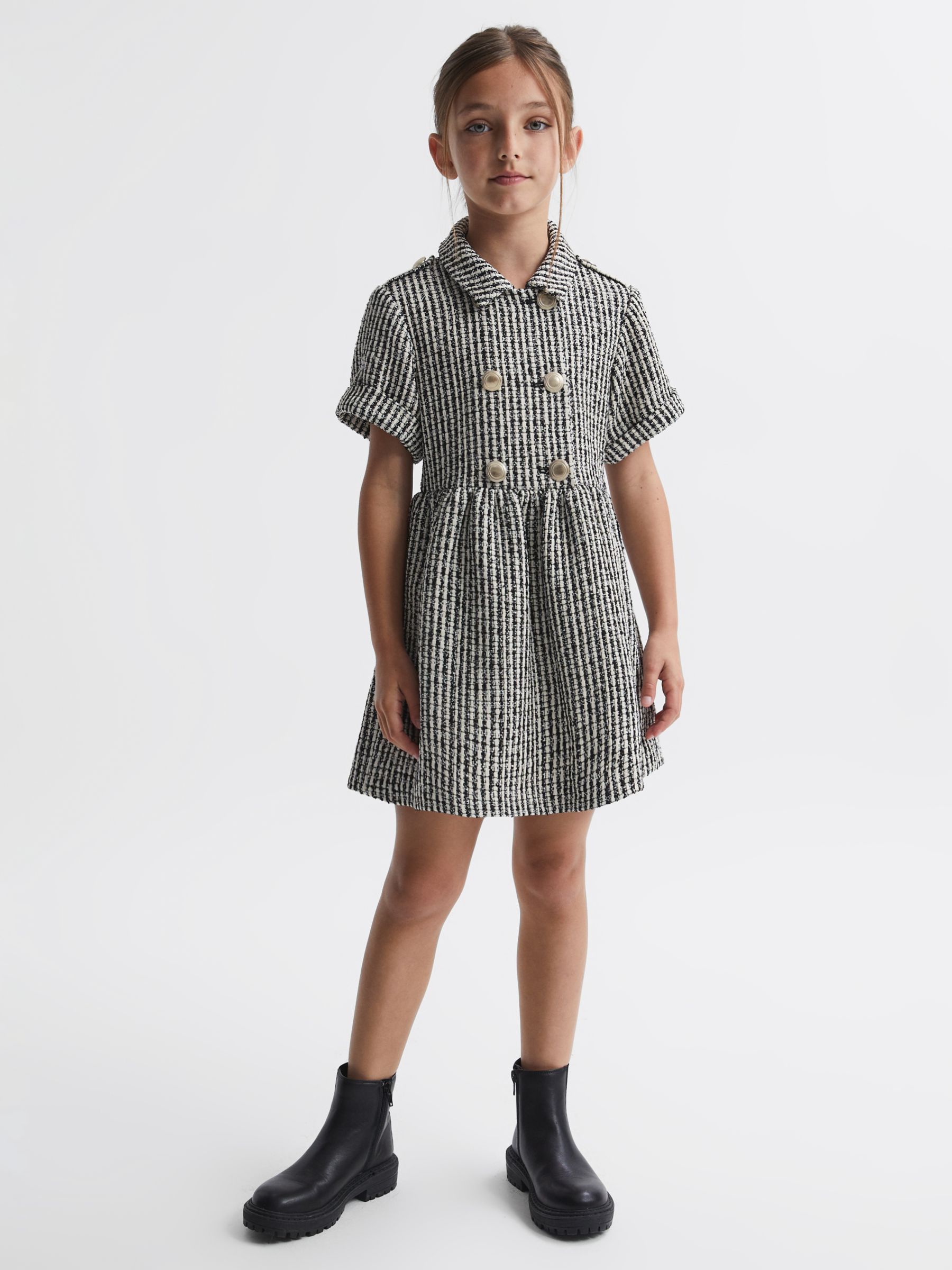Reiss Kids' Junip Tweed Button Up Dress, Multi, 8-9 years