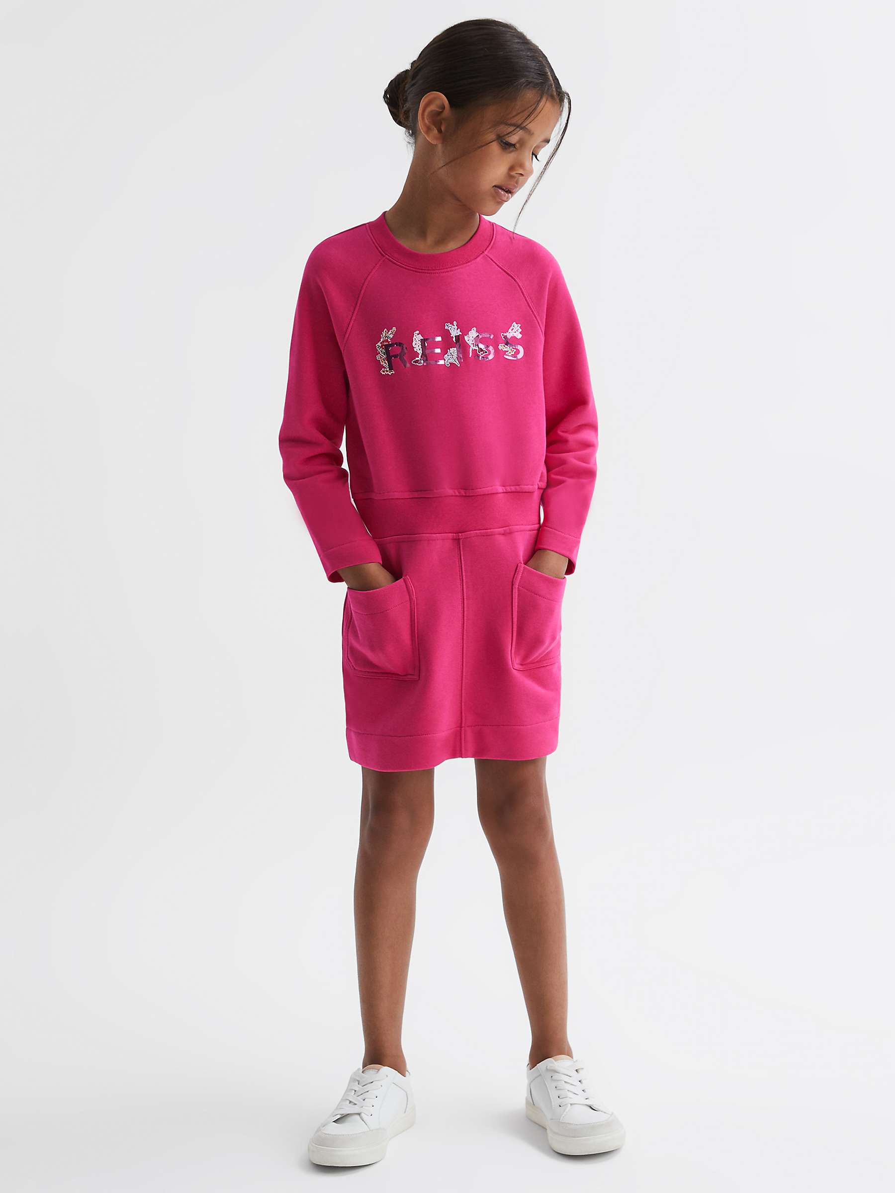 Buy Reiss Kids' Janine Floral Detail Logo Jersey Dress, Pink Online at johnlewis.com