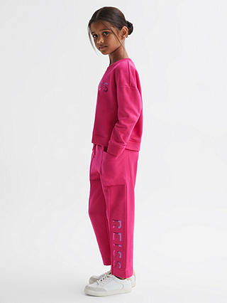 Reiss Kids' Mina Logo Drawstring Front Seam Joggers, Bright Pink