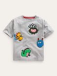 Mini Boden Kids' Monster Cotton T-Shirt, Grey Marl