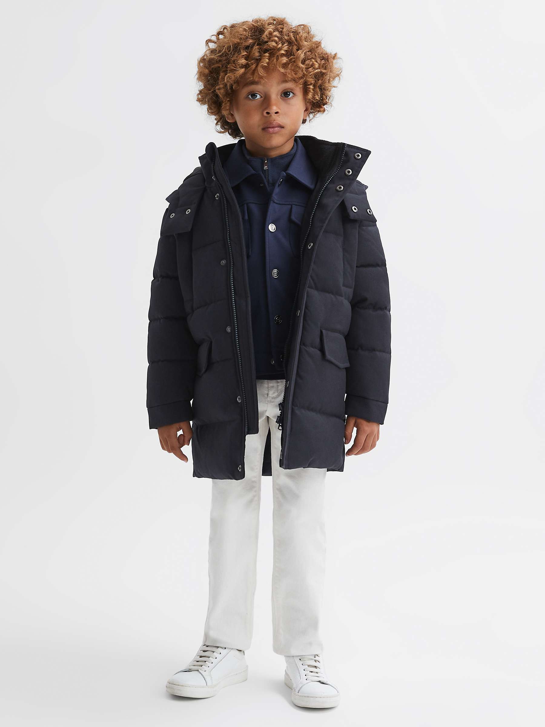 Reiss Kids' Isaac Zip Through Puffer Jacket, Navy at John Lewis & Partners
