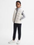Reiss Kids' Leftwich Quilted Corduroy Hooded Gilet, Ecru