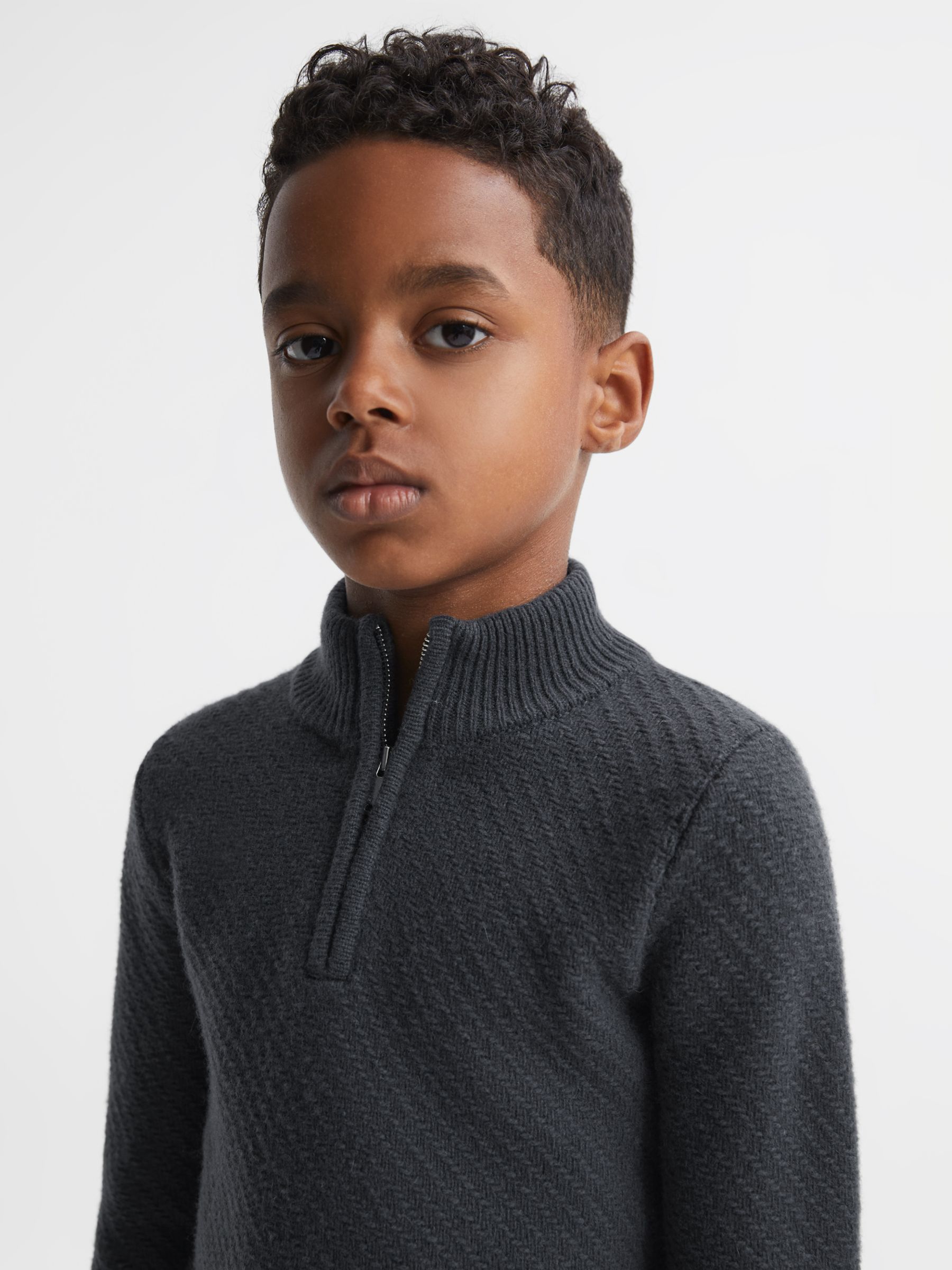 Reiss Kids' Tempo Wool Blend Slim Fit Half Zip Funnel Neck Knitted