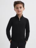 Reiss Kids' Blackhall Half Zip Wool Jumper, Black