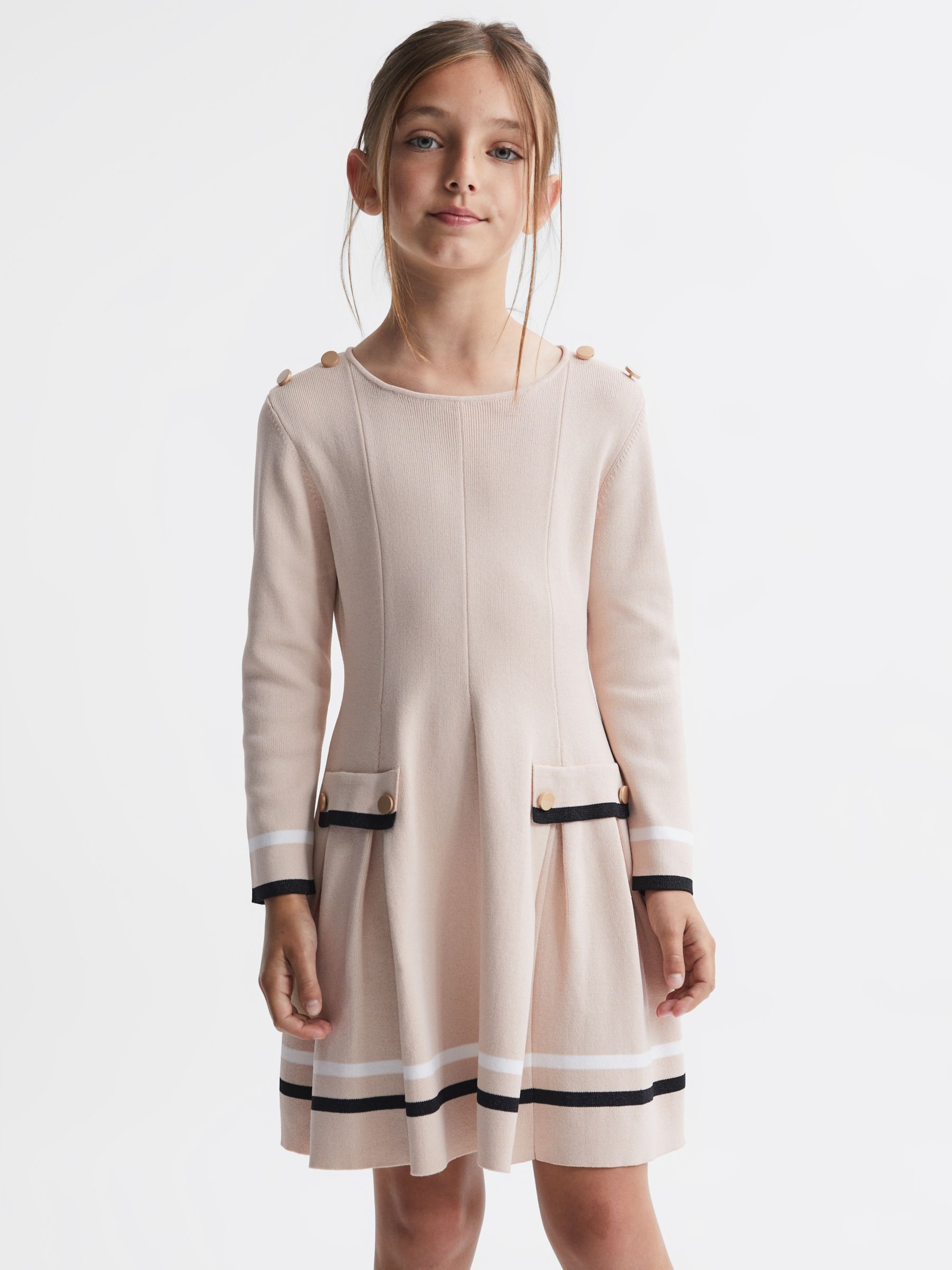 Reiss Kids' Paige Knitted Stripe Dress, Pink at John Lewis & Partners